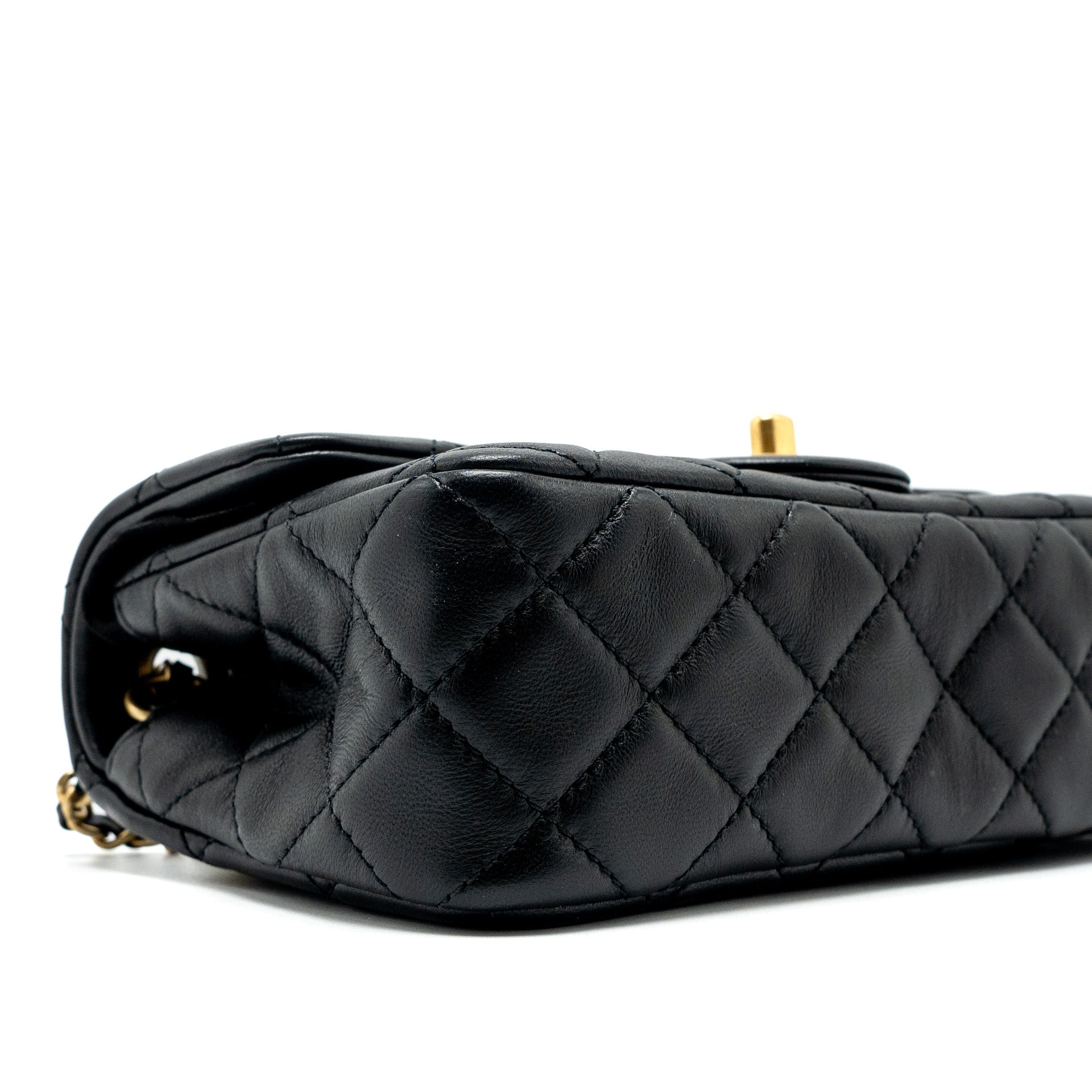CHANEL PEARL CRUSH MINI RECTANGULAR LAMBSKIN BLACK BRUSHED GHW (MICROCHIP)