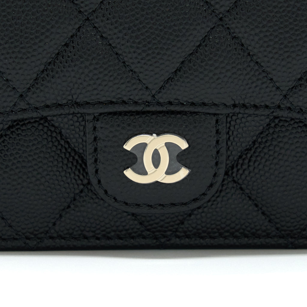 CHANEL MINI FLAP CARD HOLDER WITH CHAIN CAVIAR BLACK LGHW