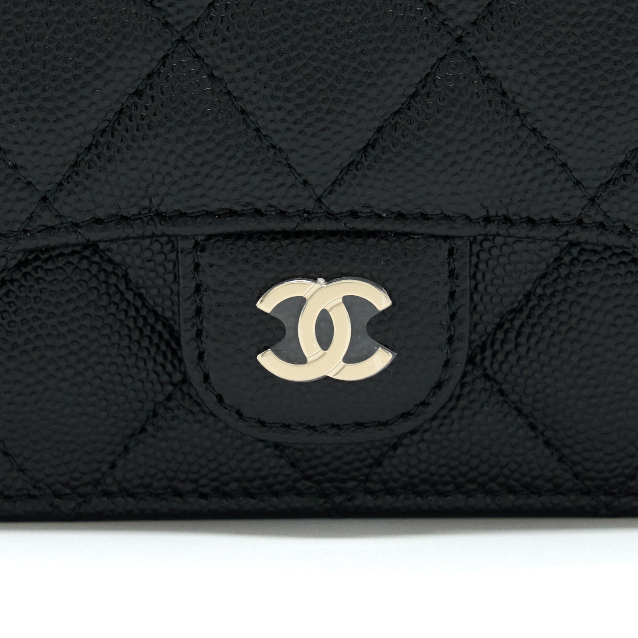 CHANEL MINI FLAP CARD HOLDER WITH CHAIN CAVIAR BLACK LGHW