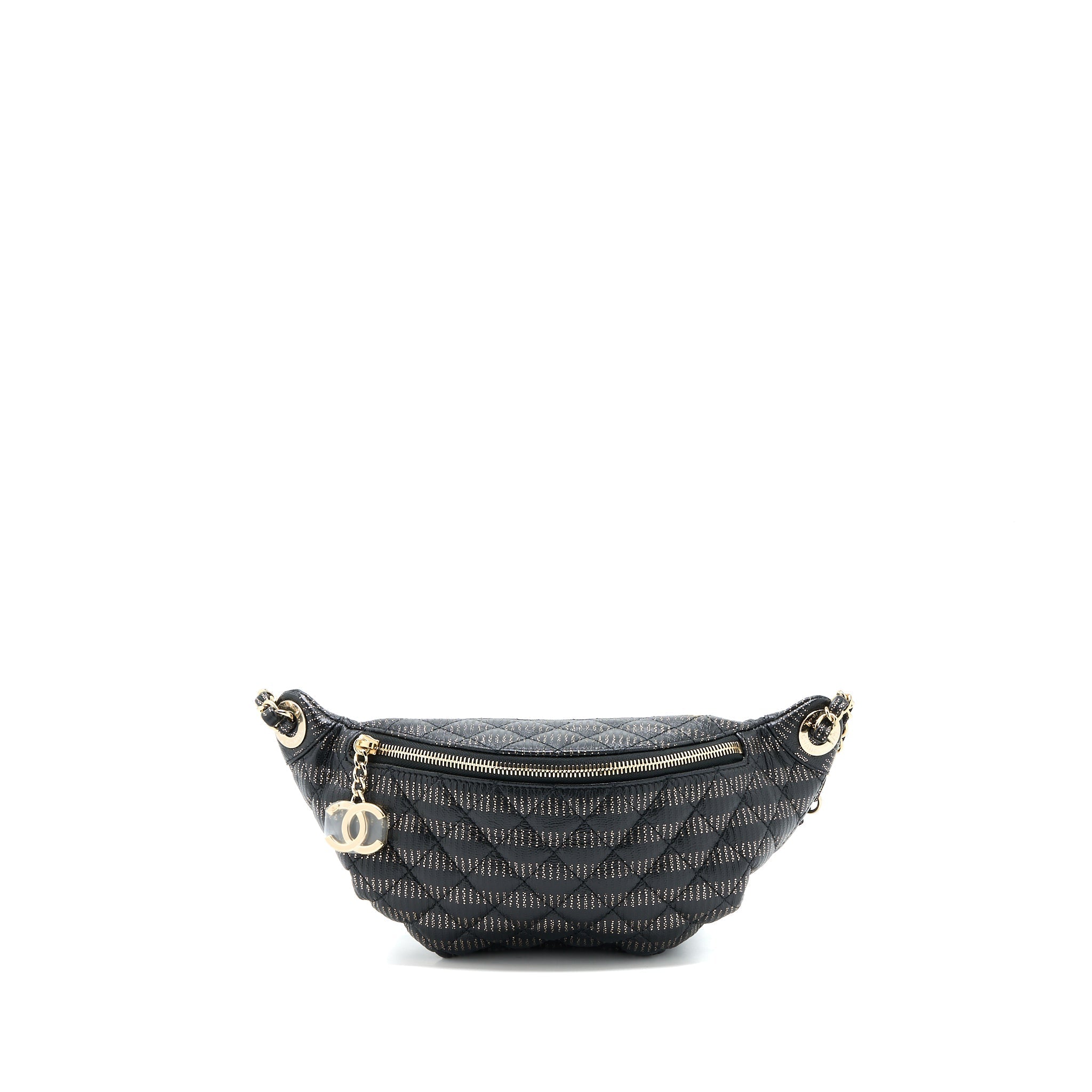 CHANEL SEASONAL WAIST BAG CALFSKIN BLACK/GOLD GHW