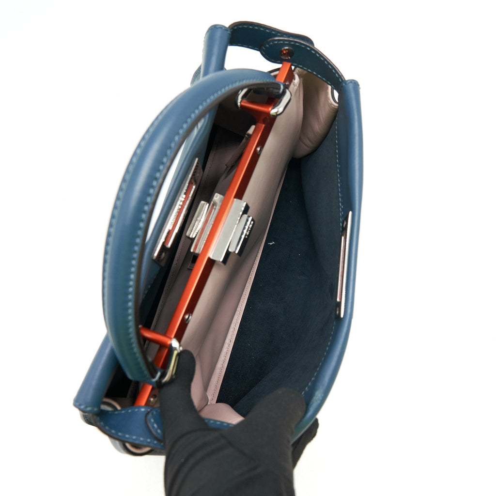 FENDI MEDIUM PEEKABOO BAG DARK BLUE MULTI COLOUR HARDWARE