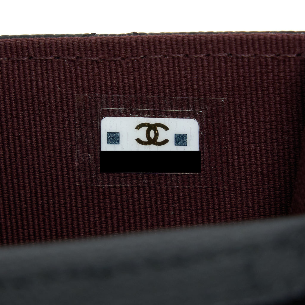 CHANEL MINI FLAP CARD HOLDER WITH CHAIN CAVIAR BLACK LGHW