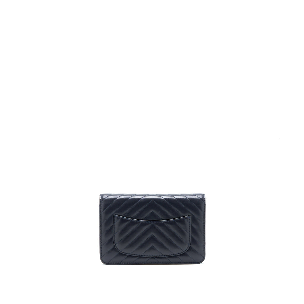 CHANEL WALLET ON CHAIN CHEVRON LAMBSKIN NAVY SHW