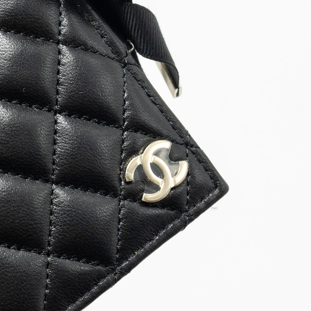CHANEL MINI BOOK CARD HOLDER WITH CHAIN LAMBSKIN BLACK LGHW (MICROCHIP)