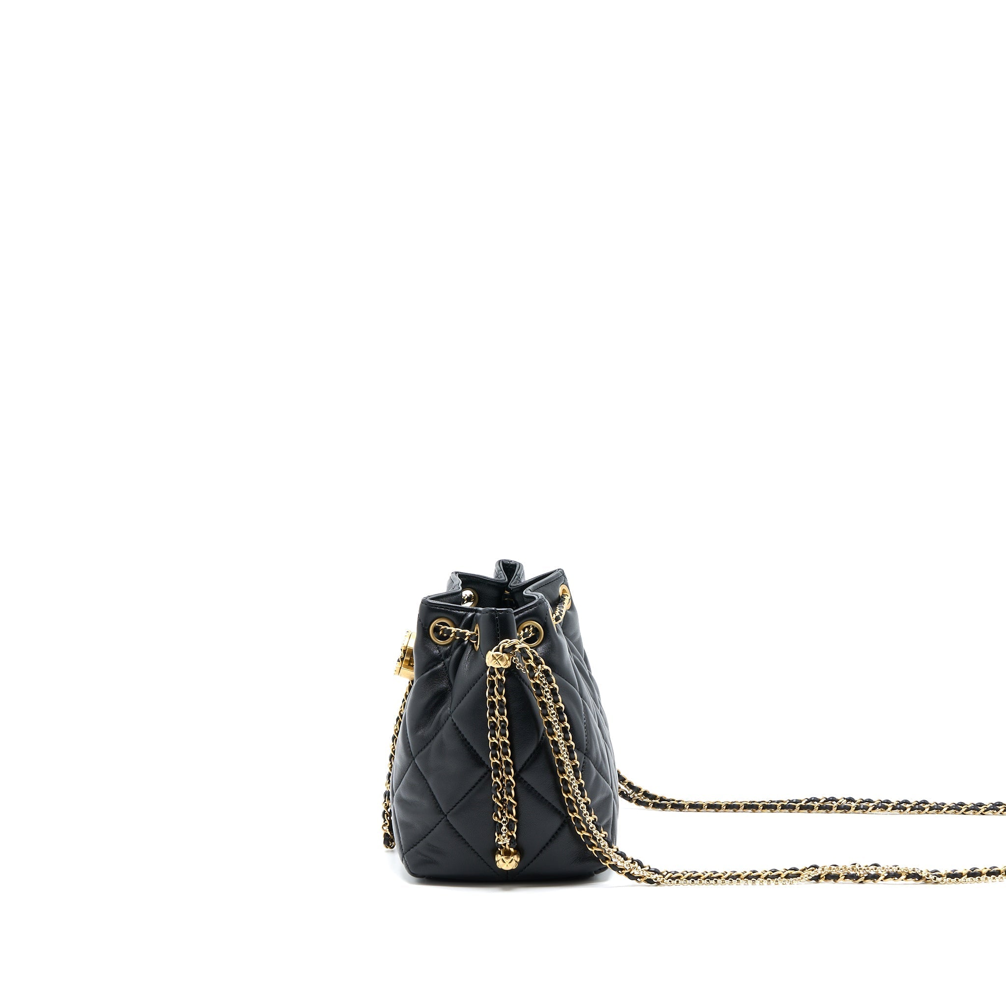 CHANEL DRAWSTRING BUCKET BAG LAMBSKIN BLACK GHW (MICROCHIP)