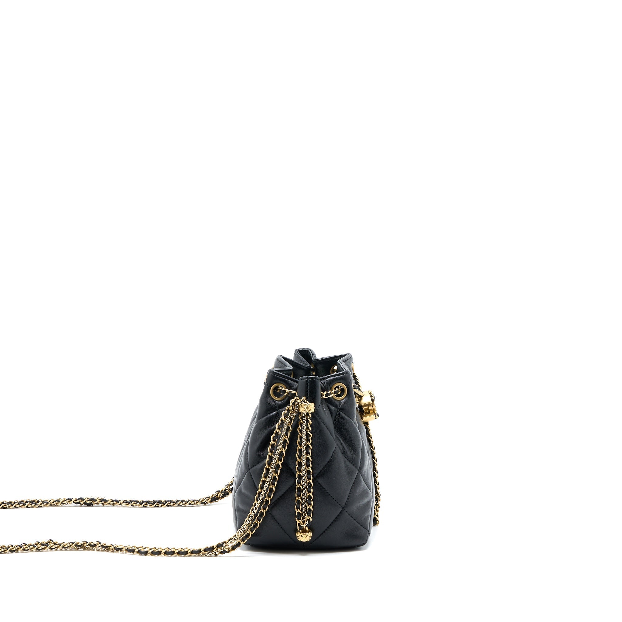 CHANEL DRAWSTRING BUCKET BAG LAMBSKIN BLACK GHW (MICROCHIP)