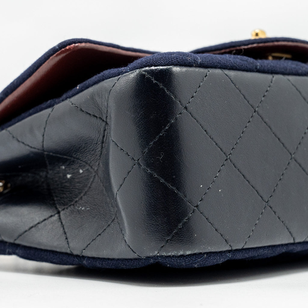 CHANEL MINI RECTANGULAR FLAP BAG FABRIC / LAMBSKIN NAVY GHW