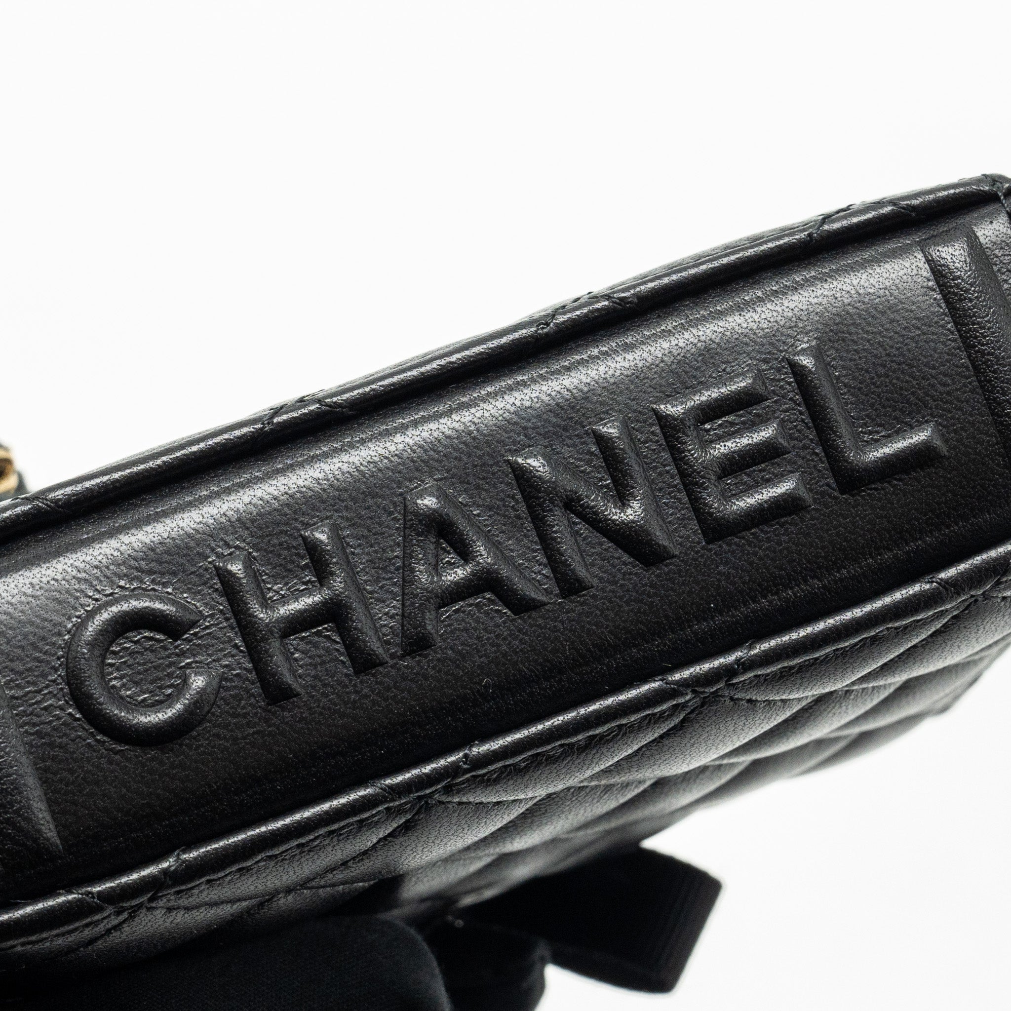 CHANEL MINI BOOK CARD HOLDER WITH CHAIN LAMBSKIN BLACK LGHW (MICROCHIP)