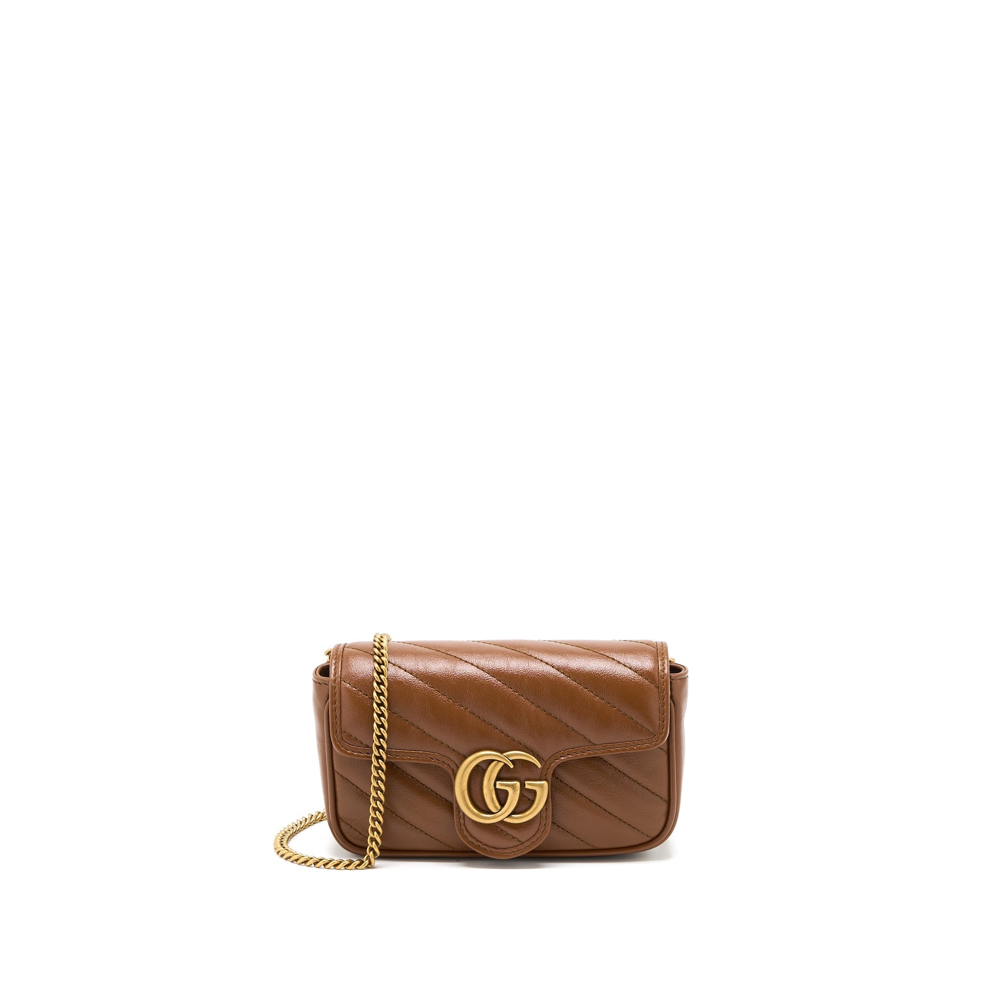 GUCCI GG MARMONT SUPER MINI CALFSKIN CARAMEL GHW