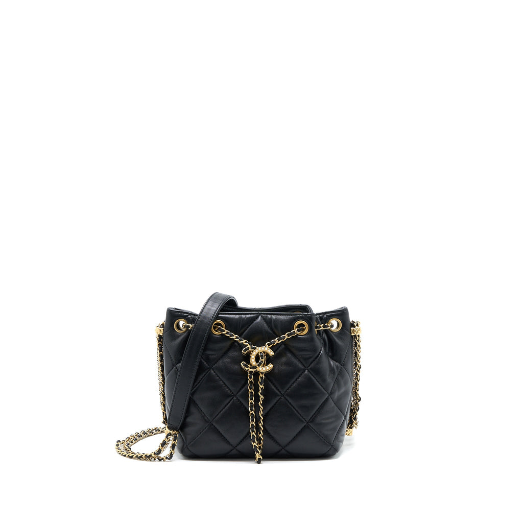 CHANEL DRAWSTRING BUCKET BAG LAMBSKIN BLACK GHW (MICROCHIP)