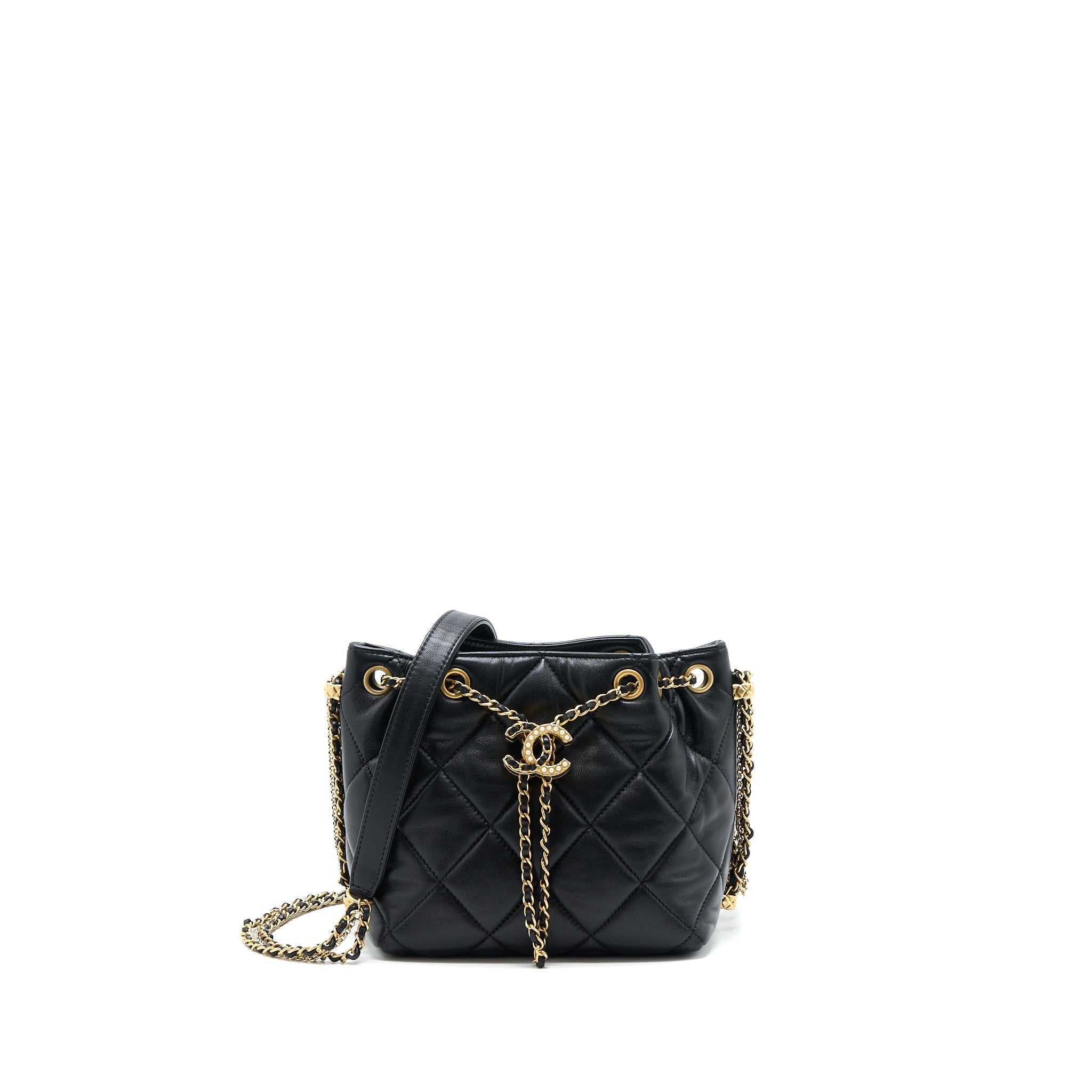 CHANEL DRAWSTRING BUCKET BAG LAMBSKIN BLACK GHW (MICROCHIP)