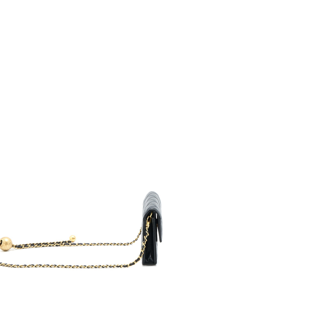 CHANEL PEARL CRUSH MINI FLAP BELT BAG WITH CHAIN LAMBSKIN BLACK BRUSHED GHW