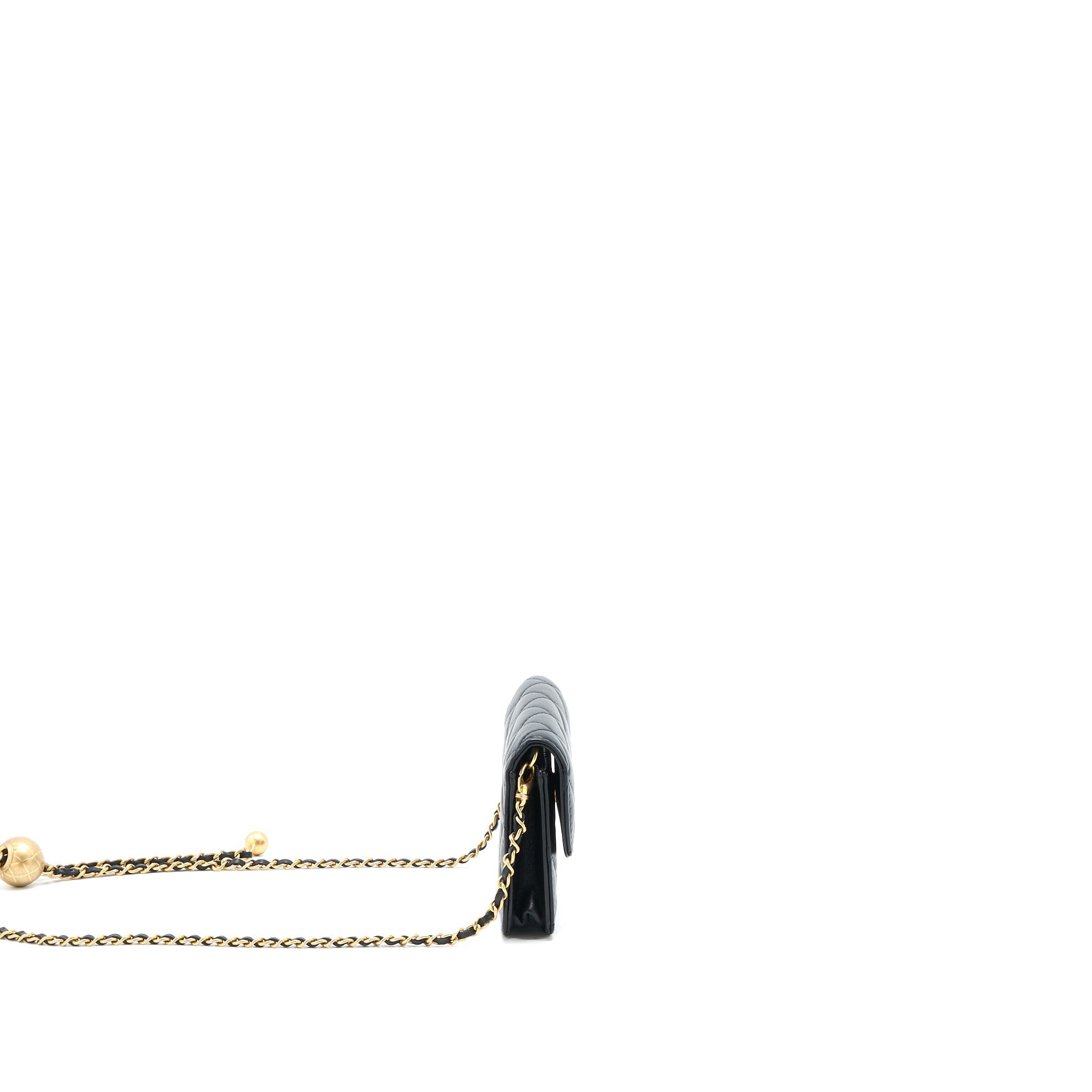 CHANEL PEARL CRUSH MINI FLAP BELT BAG WITH CHAIN LAMBSKIN BLACK BRUSHED GHW