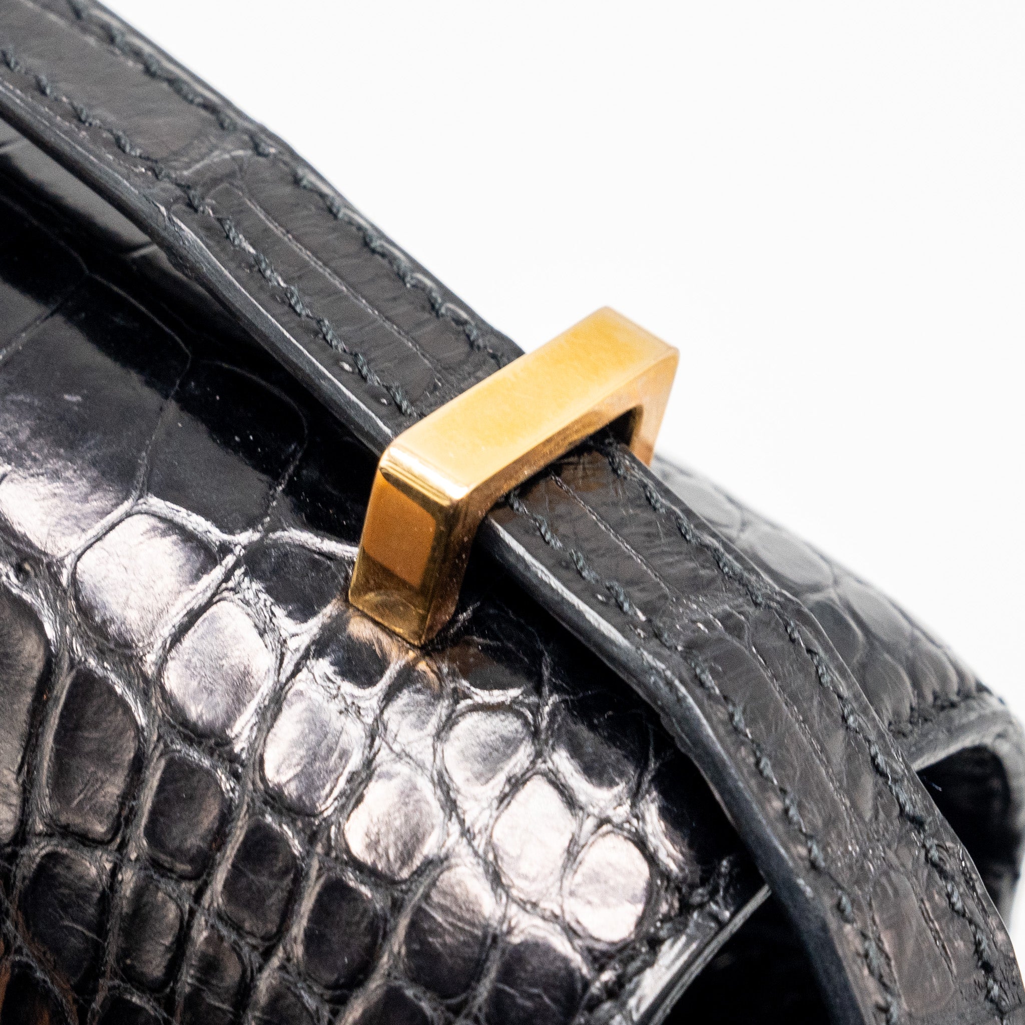 HERMES MINI CONSTANCE ALLIGATOR MISSISSIPPIENSIS SHINY BLACK GHW