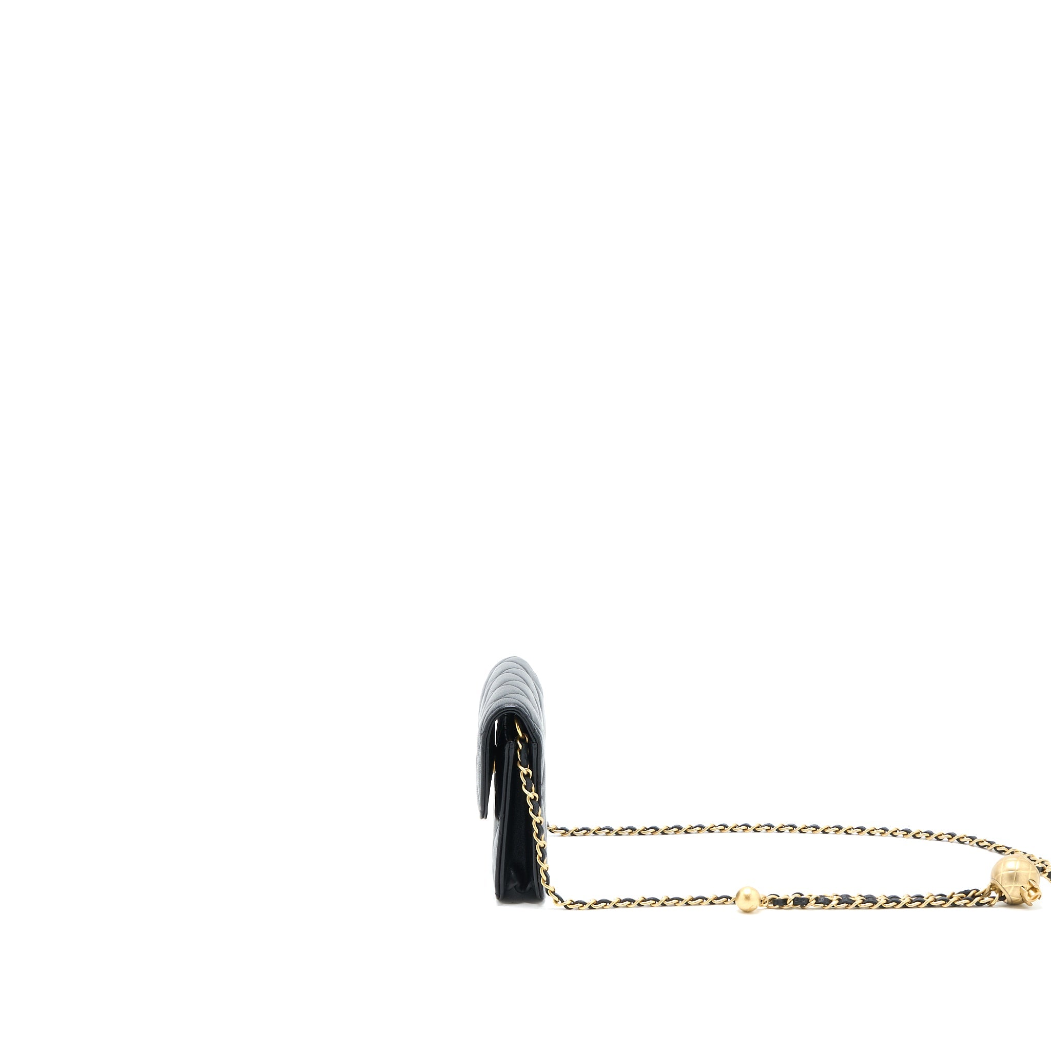 CHANEL PEARL CRUSH MINI FLAP BELT BAG WITH CHAIN LAMBSKIN BLACK BRUSHED GHW