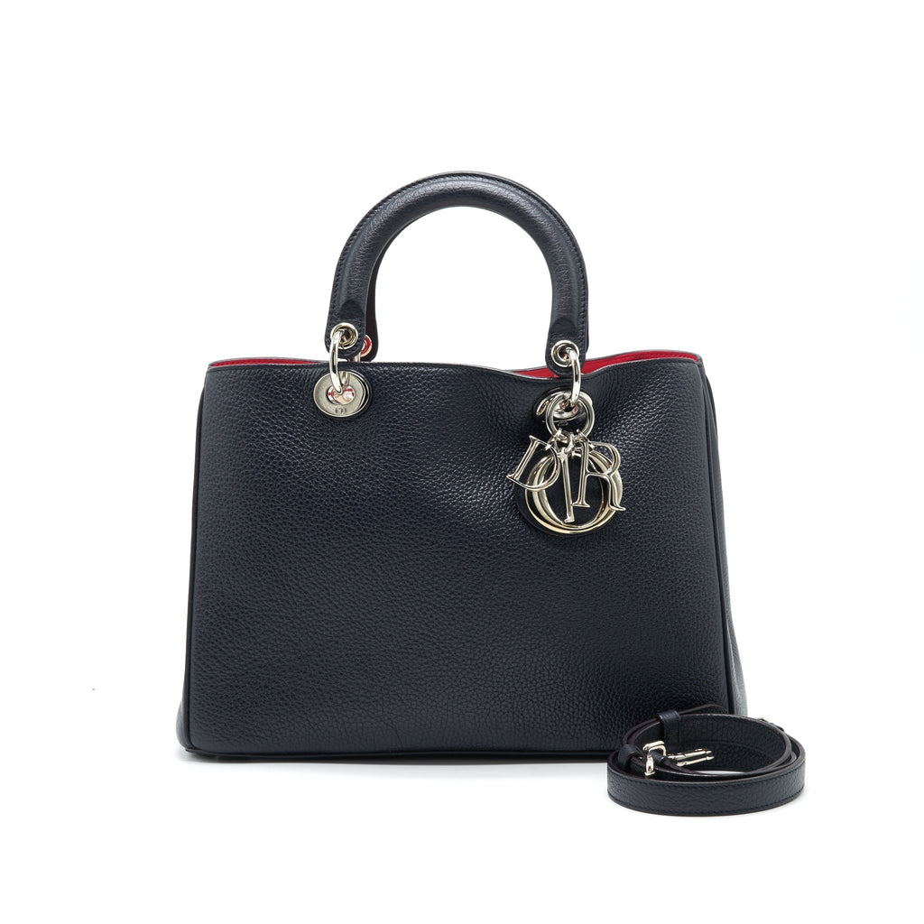 CHRISTIAN DIOR MEDIUM DIORISSIMO TOTE BAG BLACK GRAINED LEATHER SHW