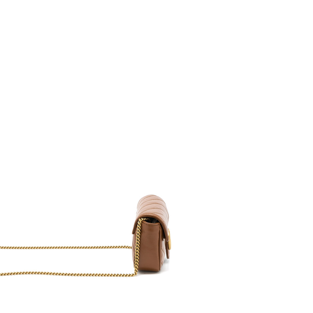 GUCCI GG MARMONT SUPER MINI CALFSKIN CARAMEL GHW