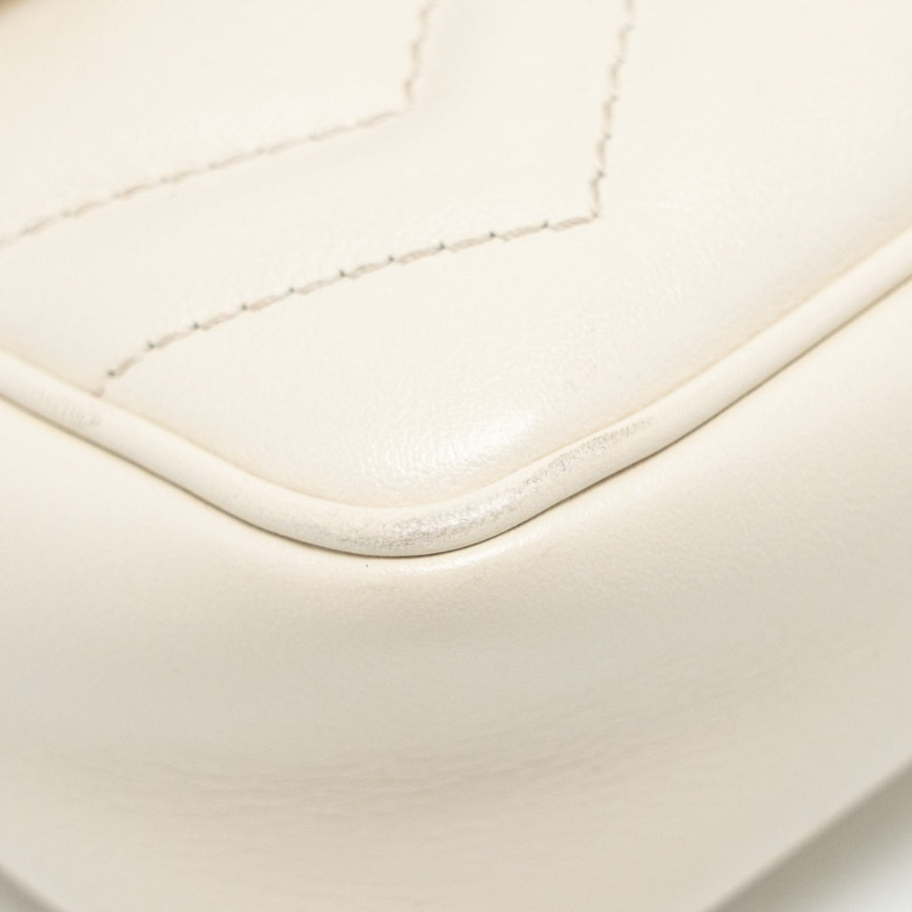 GUCCI GG MARMONT SUPER MINI CALFSKIN WHITE GHW