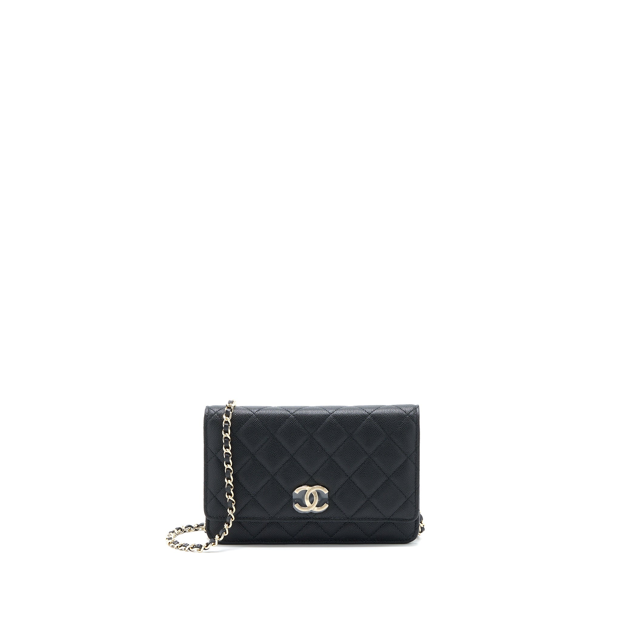 CHANEL 23C GIANT CC LOGO WALLET ON CHAIN CAVIAR BLACK LGHW (MICROCHIP)
