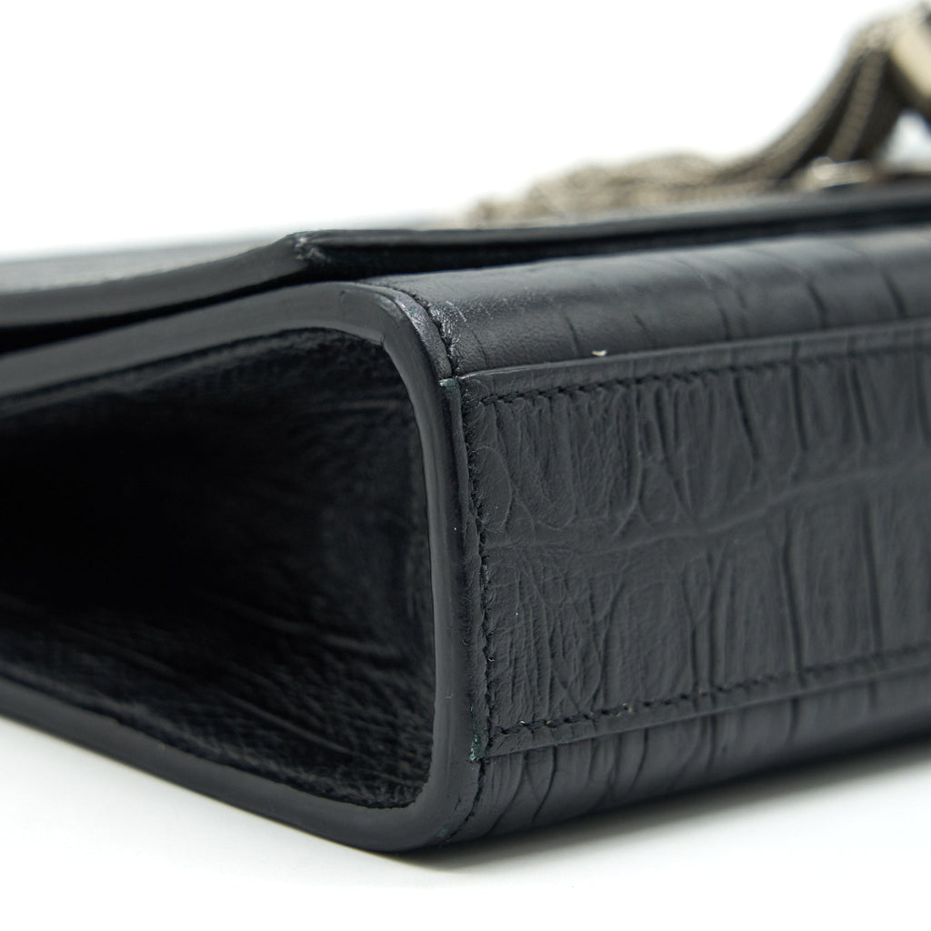 SAINT LAURENT MEDIUM KATE WITH TASSEL CROC EMBOSSED CALFSKIN BLACK SHW
