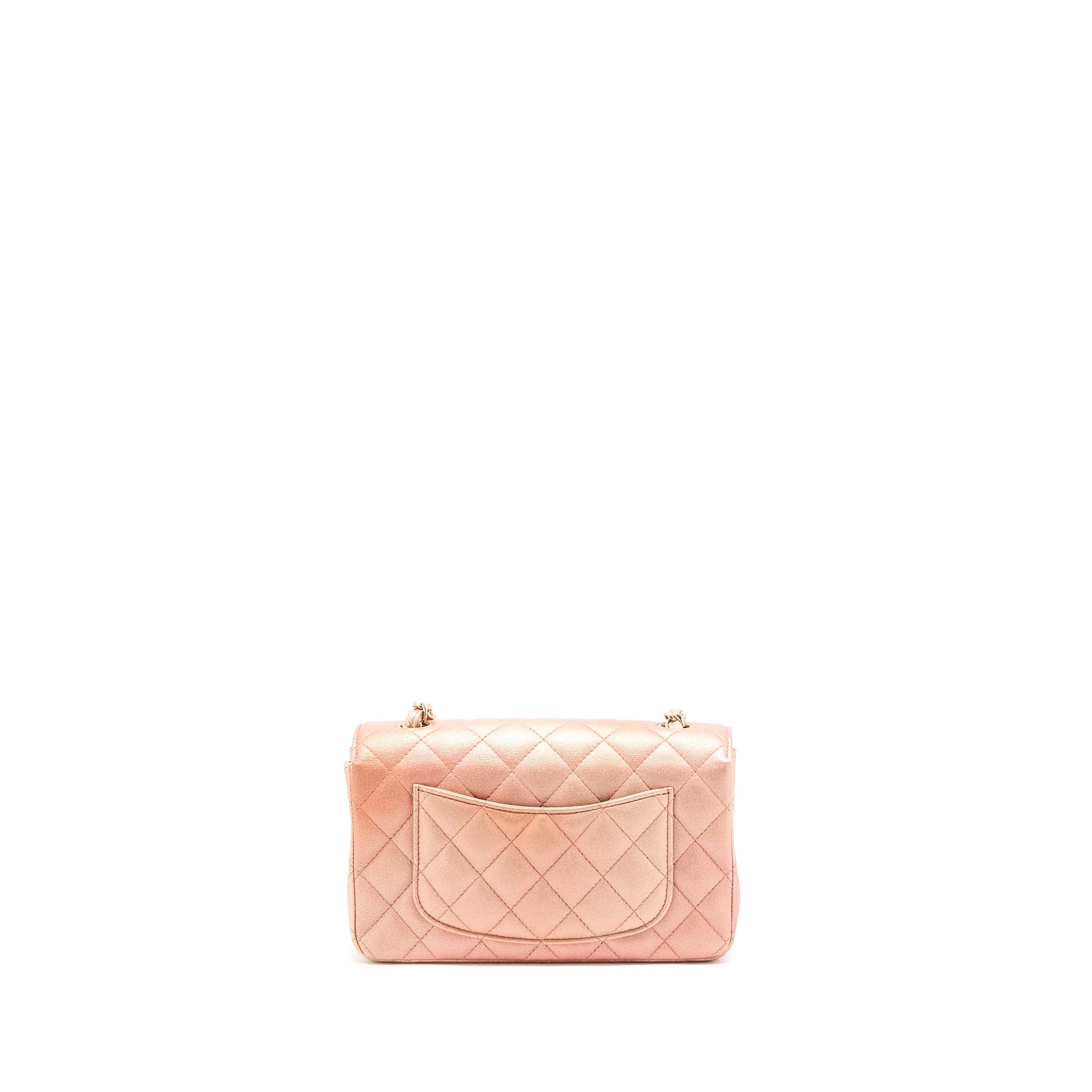 CHANEL 21S MINI RECTANGULAR FLAP BAG METALLIC GRAINED LAMBSKIN OMBRÉ ROSE GOLD LGHW
