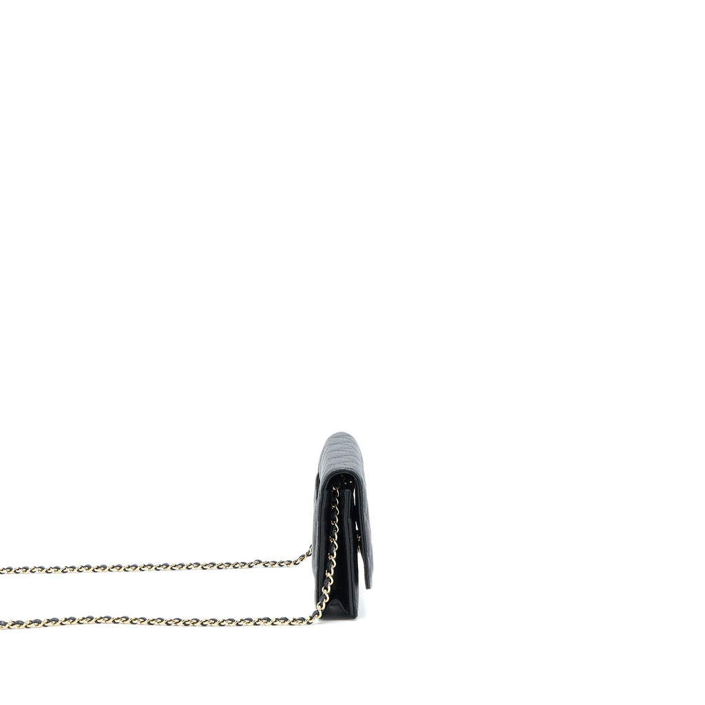 CHANEL 23C GIANT CC LOGO WALLET ON CHAIN CAVIAR BLACK LGHW (MICROCHIP)