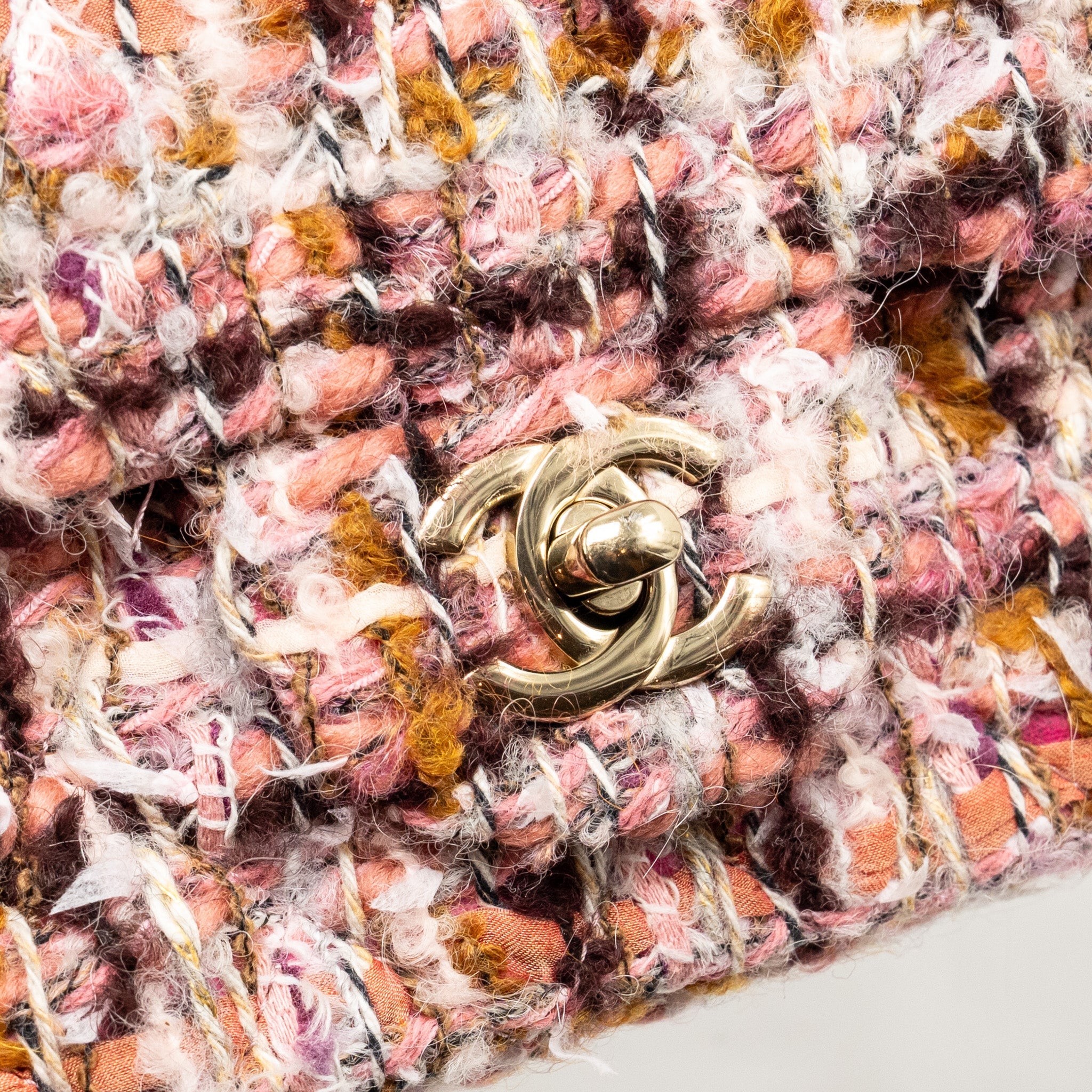 CHANEL 23K MINI RECTANGULAR FLAP BAG TWEED PINK / MULTICOLOUR LGHW (MICROCHIP)