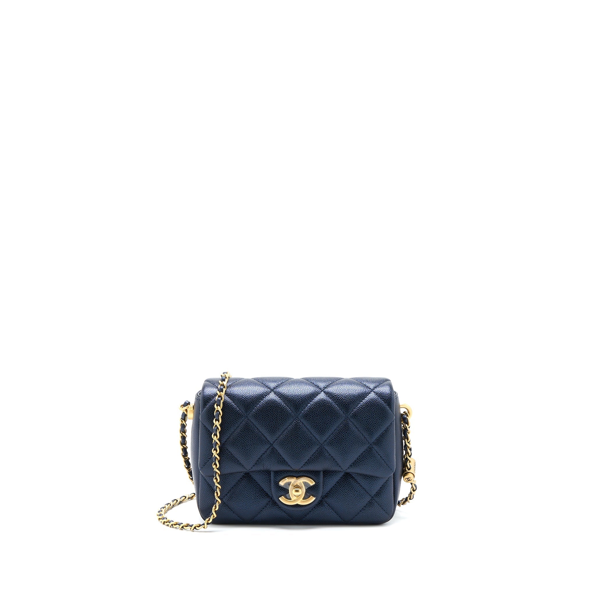 CHANEL 21K MY PERFECT MINI FLAP BAG CAVIAR BLACK BRUSHED GHW (MICROCHIP)