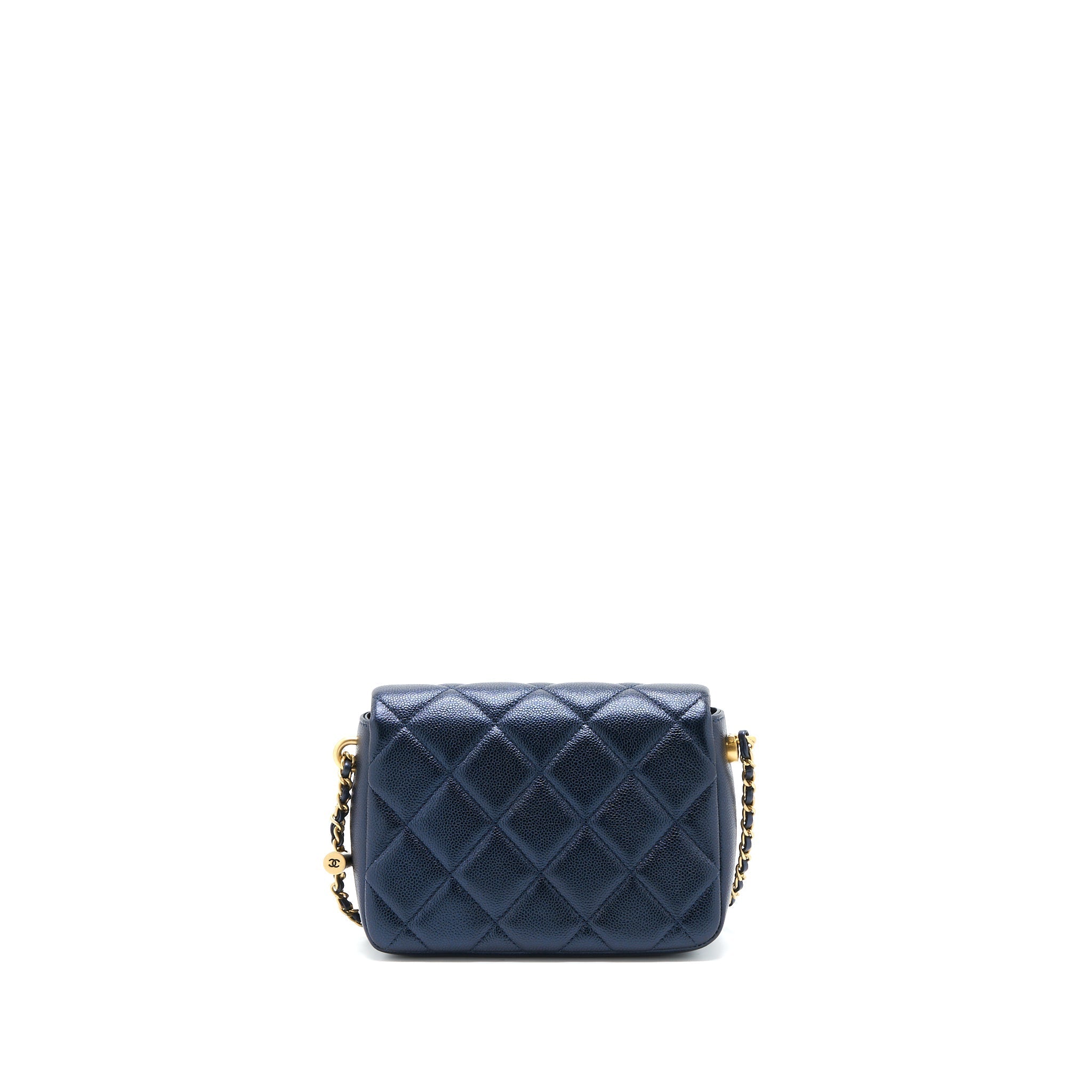 CHANEL 21K MY PERFECT MINI FLAP BAG CAVIAR BLACK BRUSHED GHW (MICROCHIP)