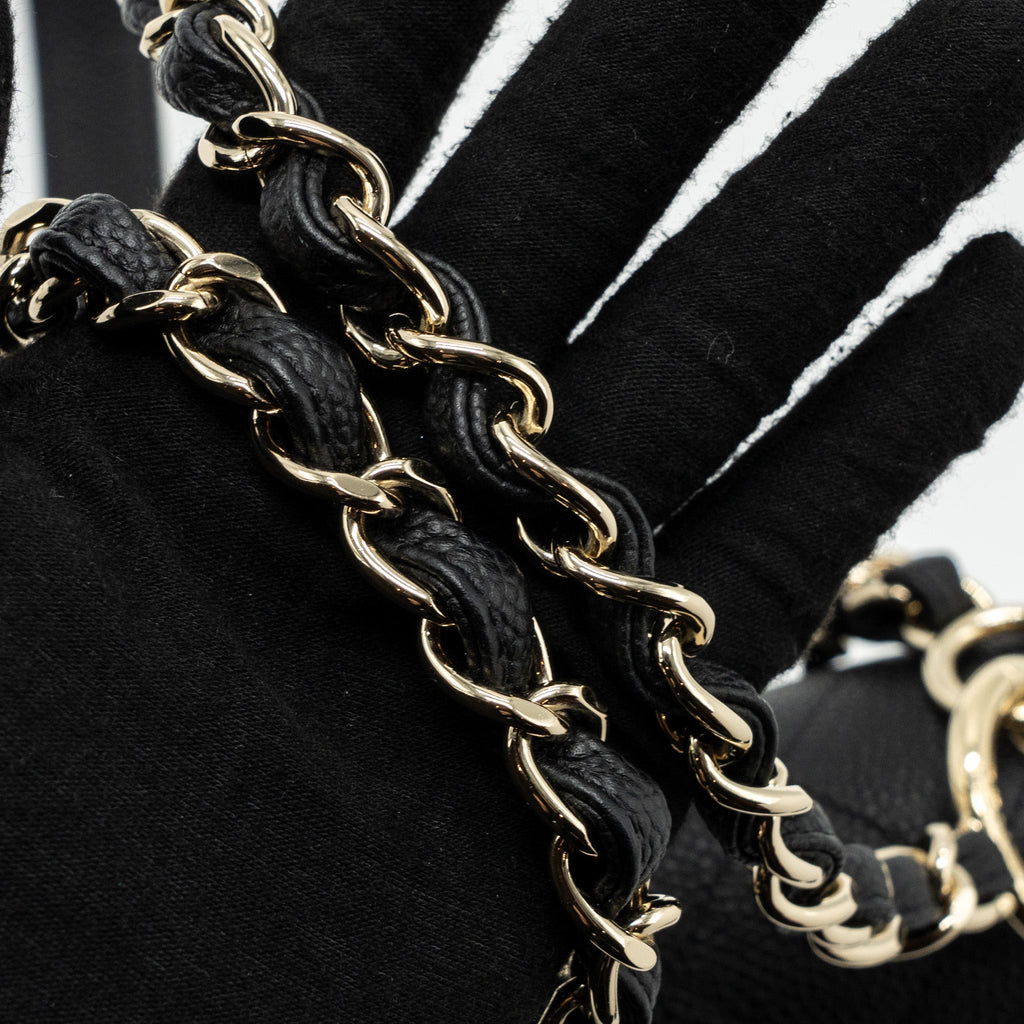 CHANEL FLAP BAG WITH CHAINS HANDLE QUILTED CALFSKIN BLACK GHW