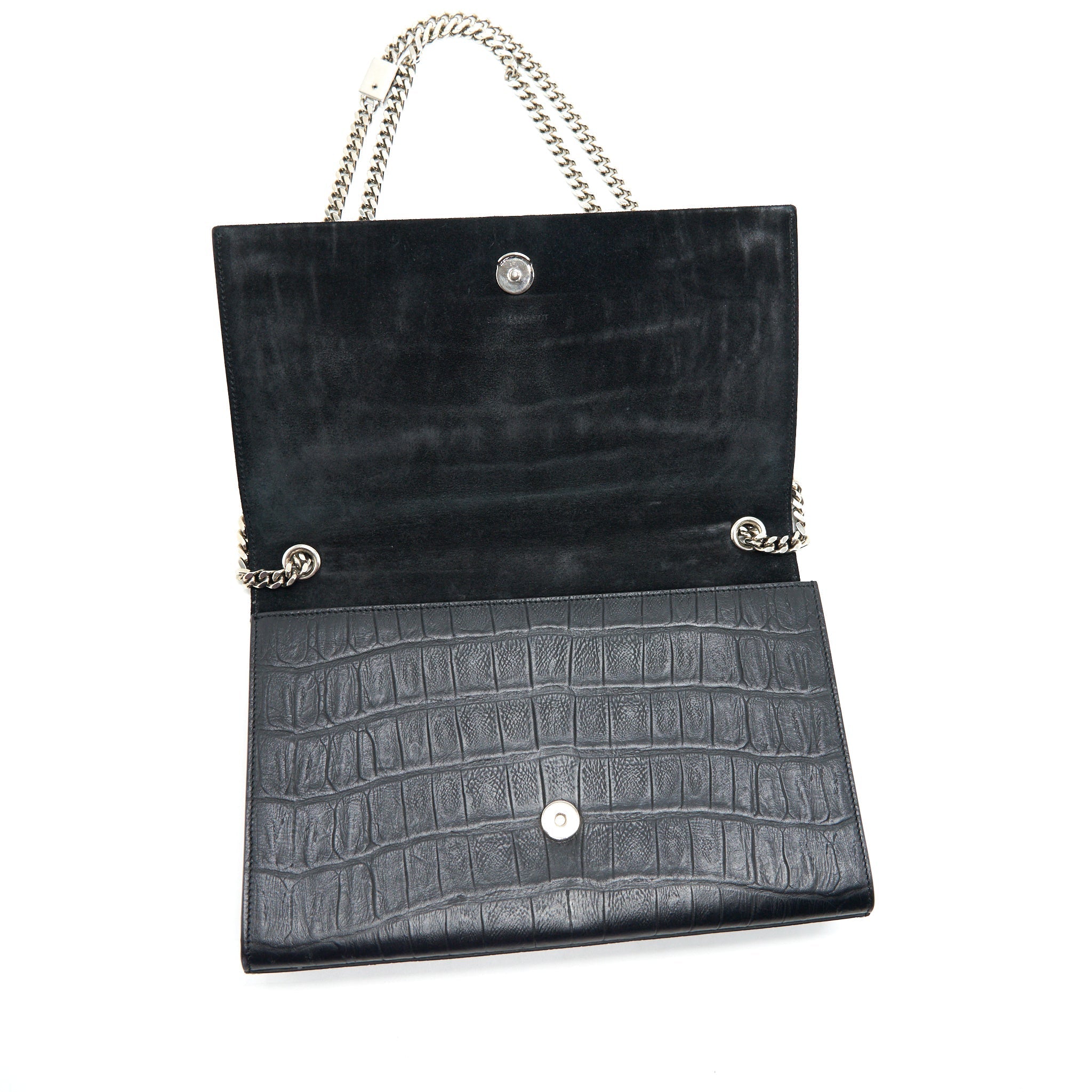 SAINT LAURENT MEDIUM KATE WITH TASSEL CROC EMBOSSED CALFSKIN BLACK SHW
