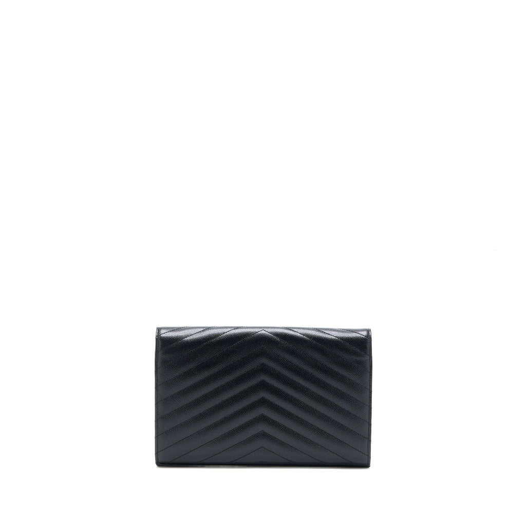 SAINT LAURENT ENVELOP CHAIN WALLET GRAINED CALFSKIN BLACK SHW