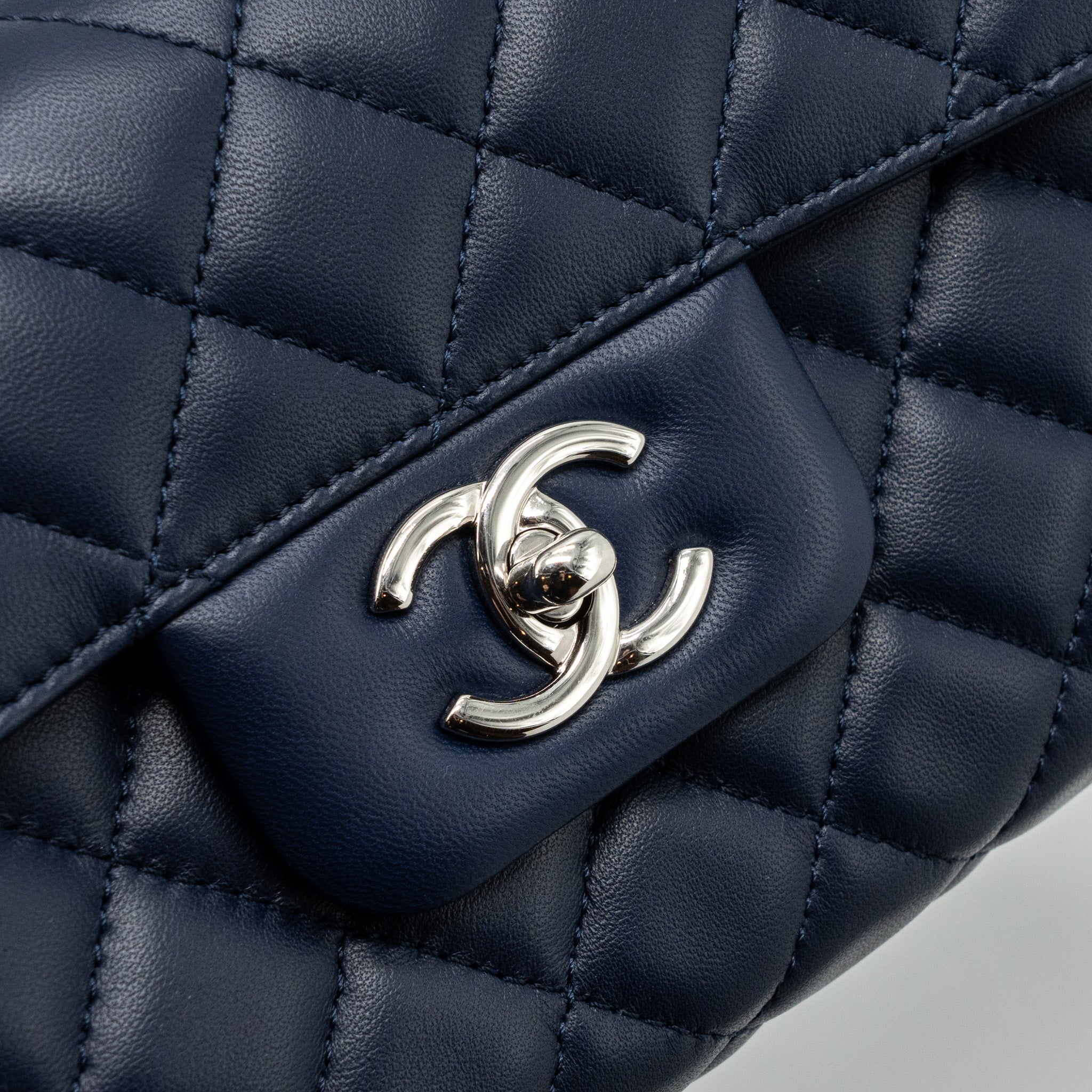 CHANEL QUILTED LONG FLAP BAG LAMBSKIN DARK BLUE SHW