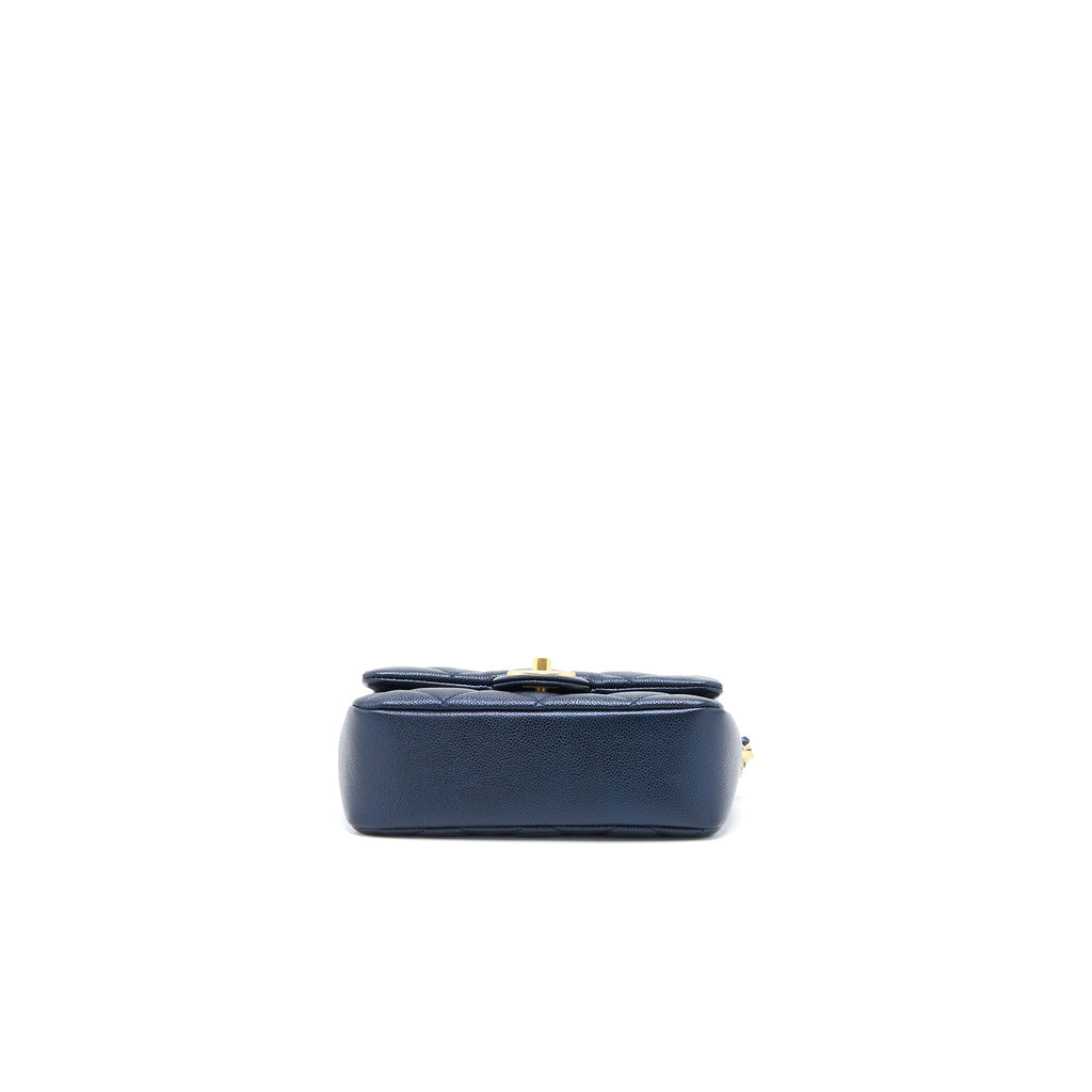 CHANEL 21K MY PERFECT MINI FLAP BAG CAVIAR BLACK BRUSHED GHW (MICROCHIP)