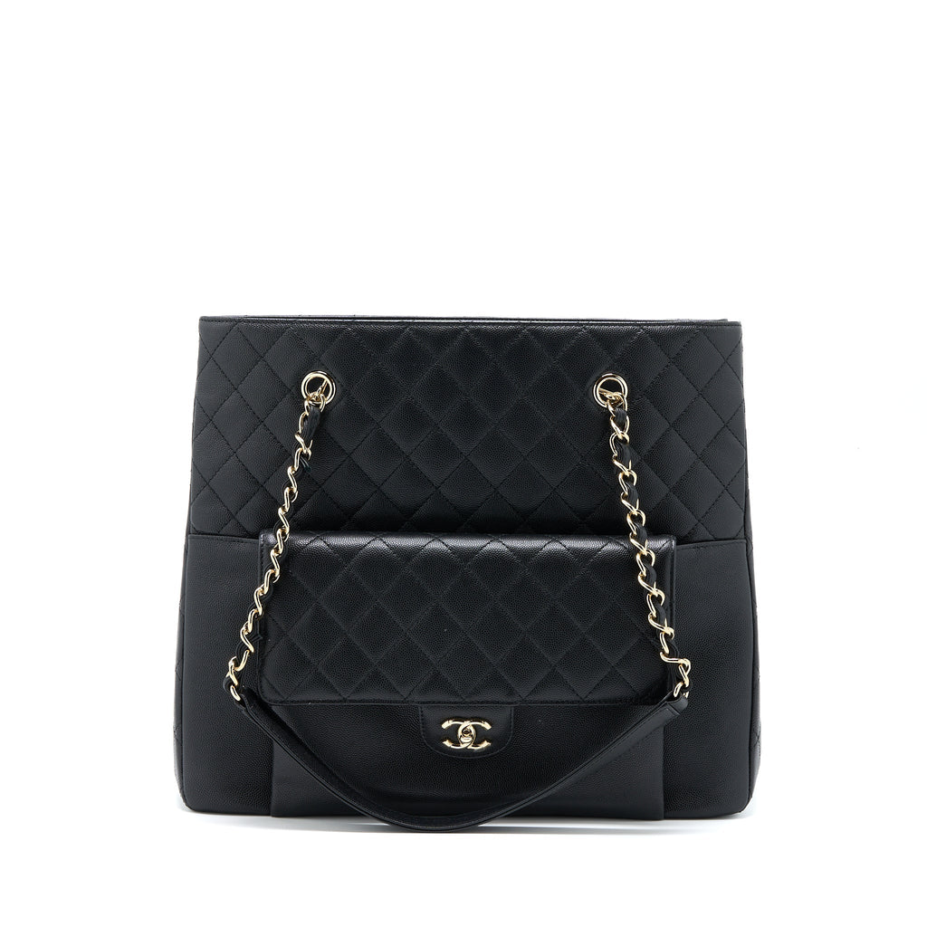 CHANEL 19C LARGE SHOPPING TOTE BAG CAVIAR BLACK LGHW