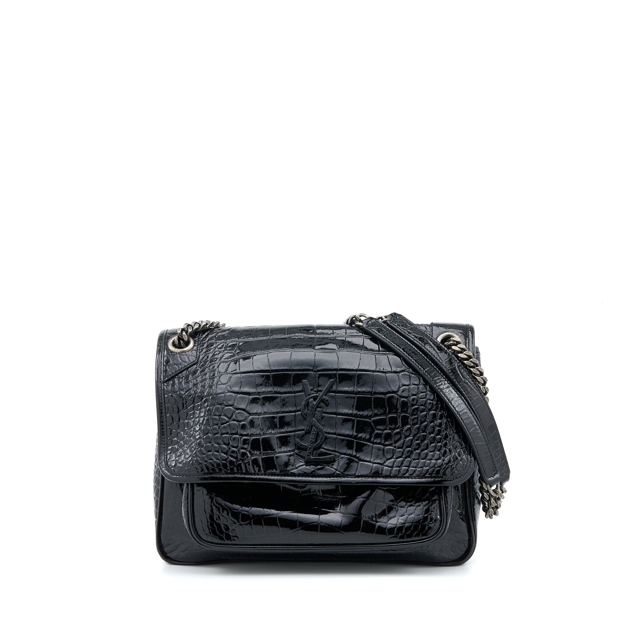 SAINT LAURENT MEDIUM NIKI CHAIN BAG PATENT BLACK SHW