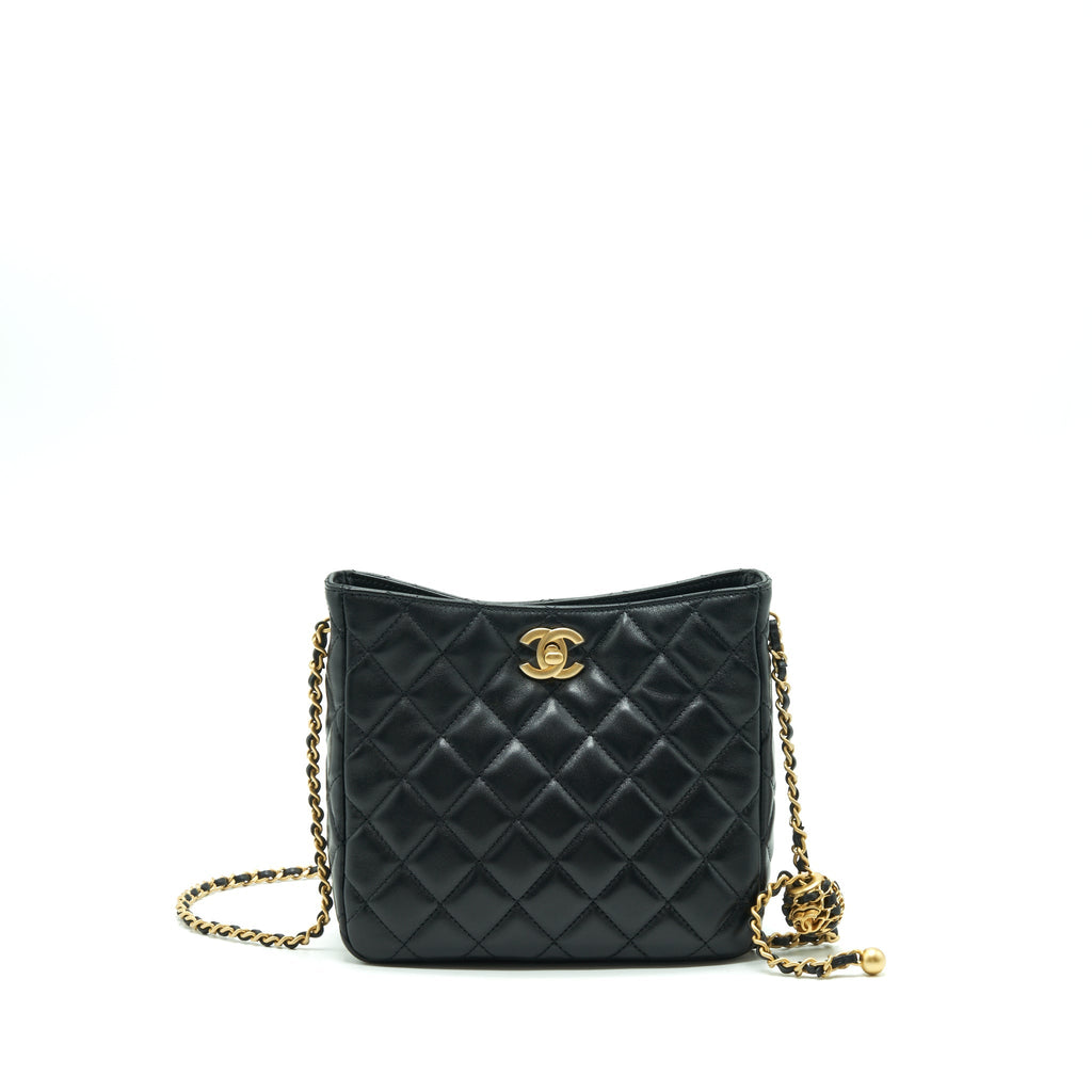CHANEL 22S PEARL CRUSH HOBO BAG LAMBSKIN BLACK GHW (MICROCHIP)