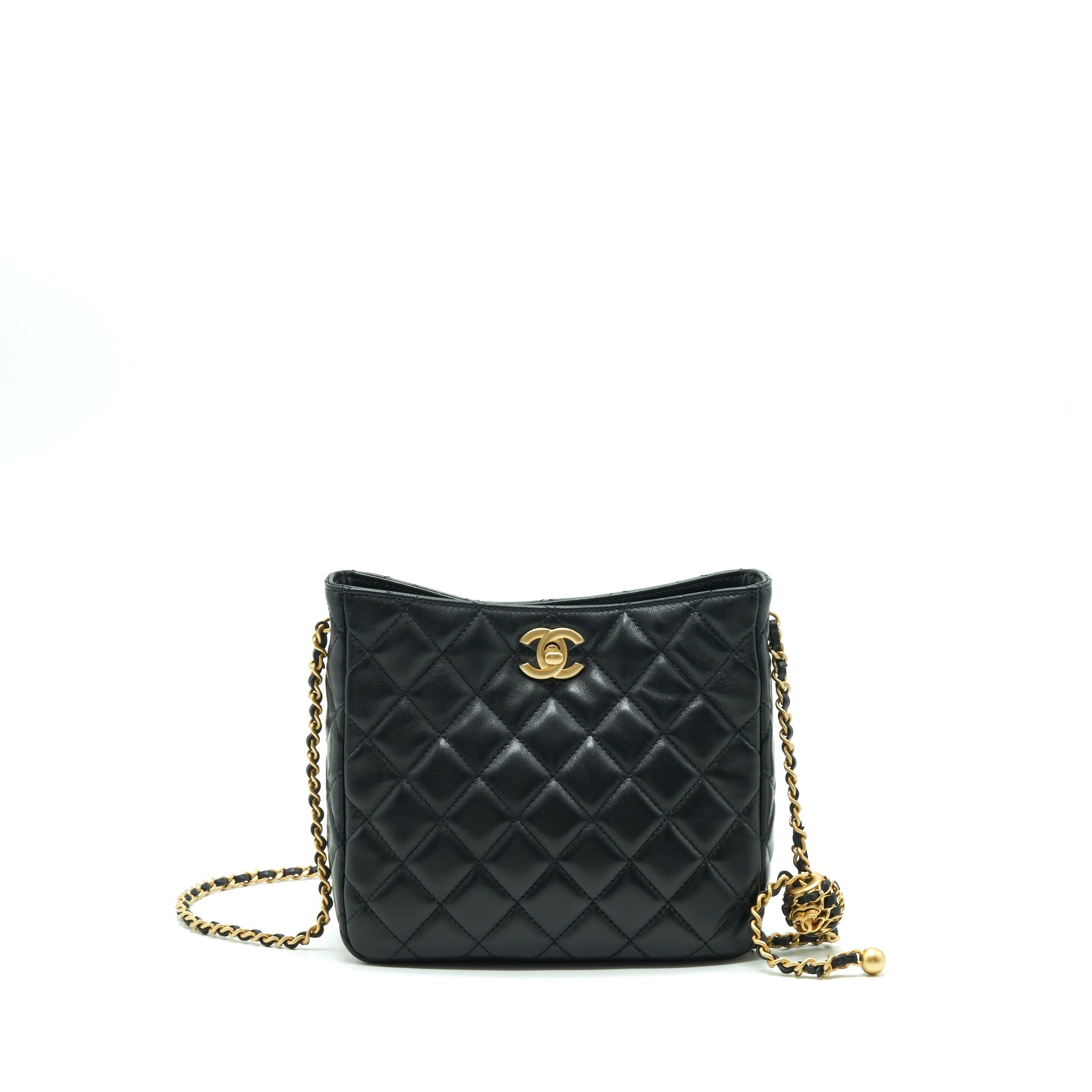 CHANEL 22S PEARL CRUSH HOBO BAG LAMBSKIN BLACK GHW (MICROCHIP)