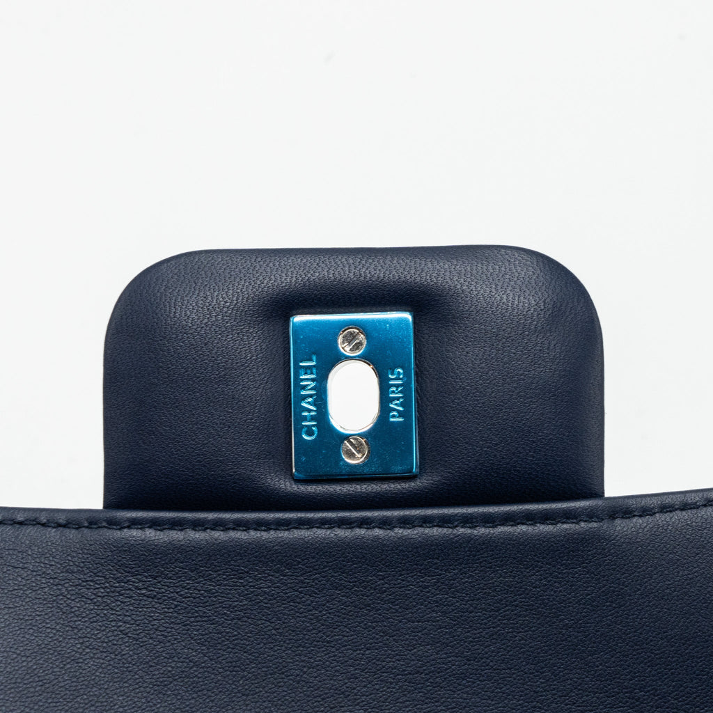 CHANEL QUILTED LONG FLAP BAG LAMBSKIN DARK BLUE SHW