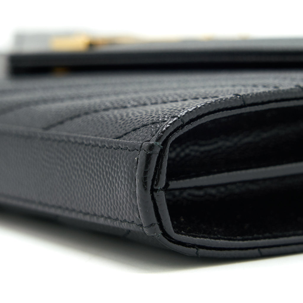 SAINT LAURENT ENVELOPE CHAIN CROSSBODY BAG GRAINED CALFSKIN BLACK GHW