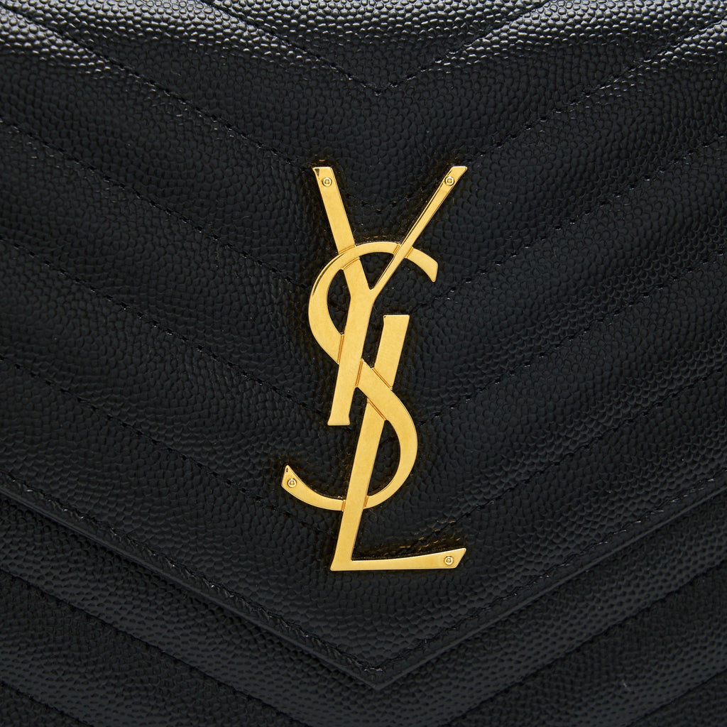 SAINT LAURENT ENVELOPE CHAIN CROSSBODY BAG GRAINED CALFSKIN BLACK GHW