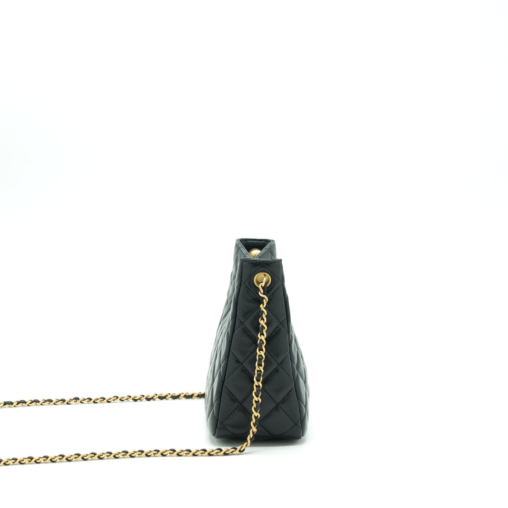 CHANEL 22S PEARL CRUSH HOBO BAG LAMBSKIN BLACK GHW (MICROCHIP)
