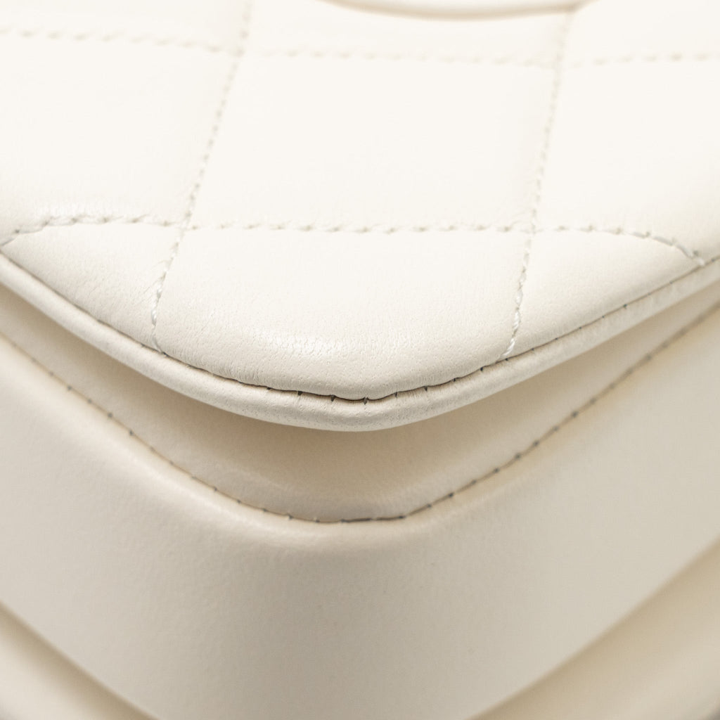 CHANEL TOP HANDLE TRENDY CC FLAP BAG LAMBSKIN WHITE RGHW (MICROCHIP)