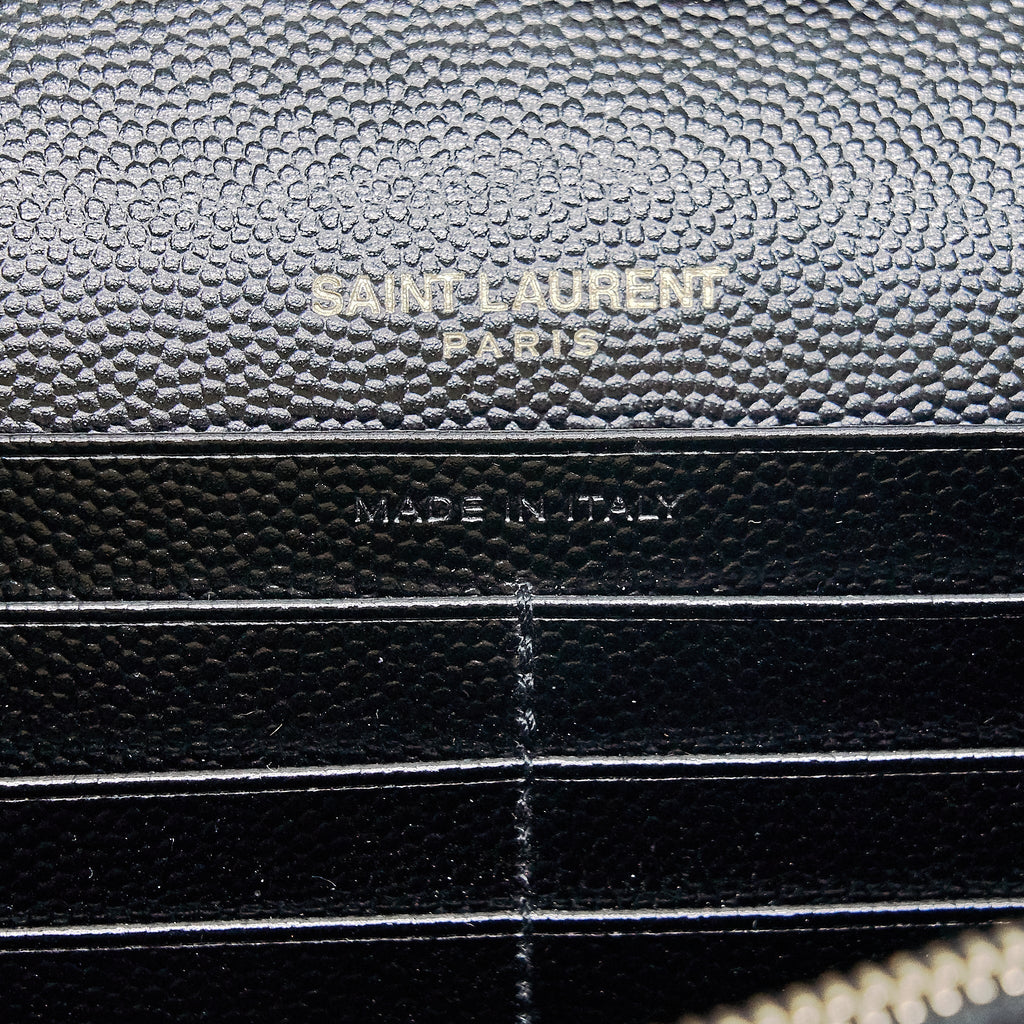 SAINT LAURENT ENVELOPE CHAIN CROSSBODY BAG GRAINED CALFSKIN BLACK GHW