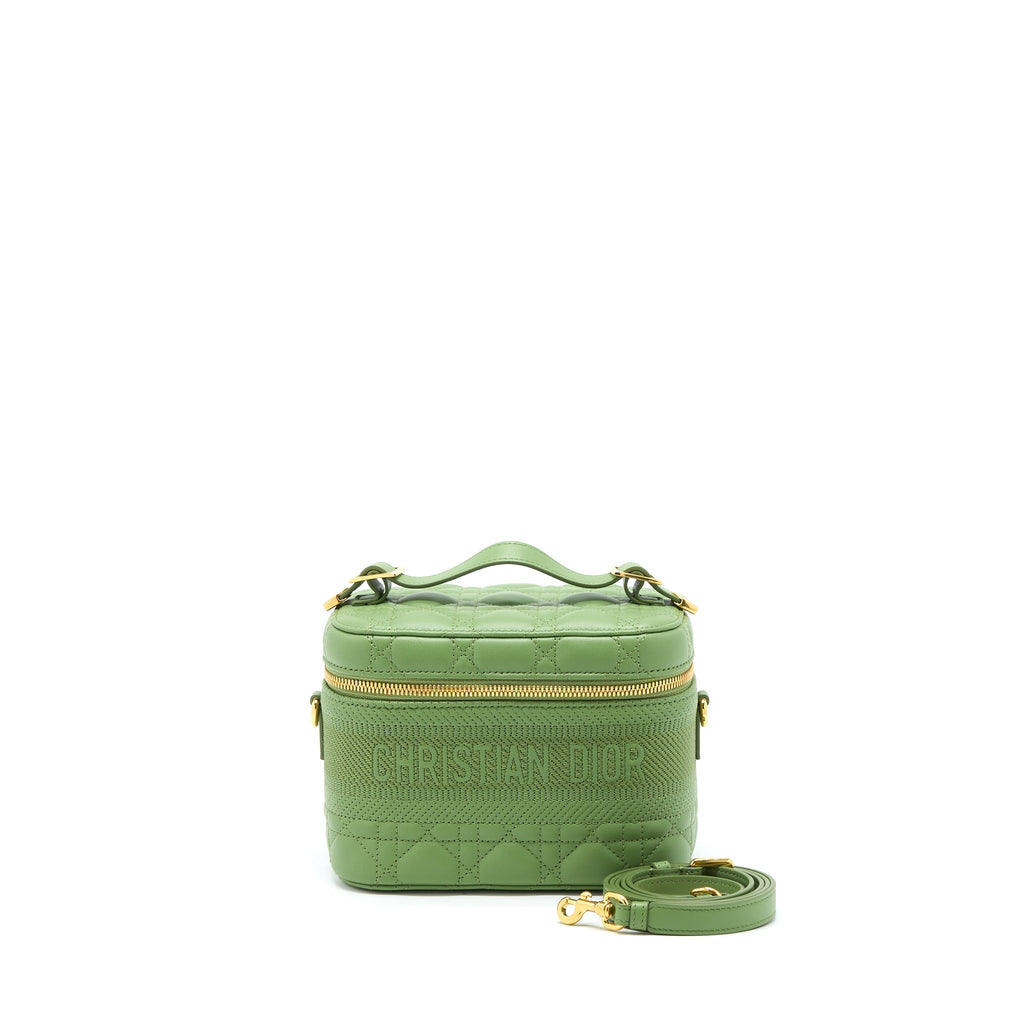 DIOR SMALL DIORTRAVEL VANITY CASE CANNAGE LAMBSKIN GREEN GHW