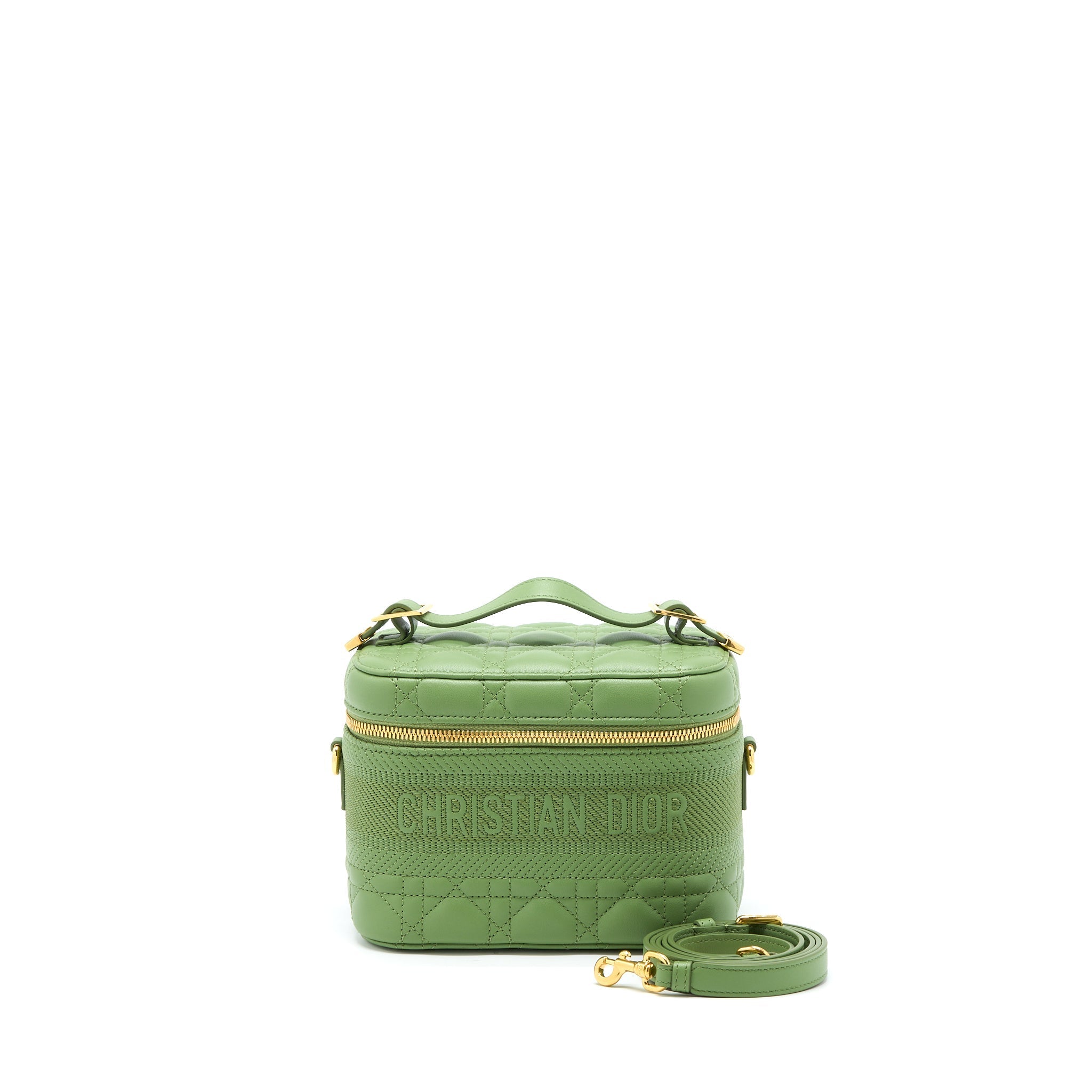 DIOR SMALL DIORTRAVEL VANITY CASE CANNAGE LAMBSKIN GREEN GHW