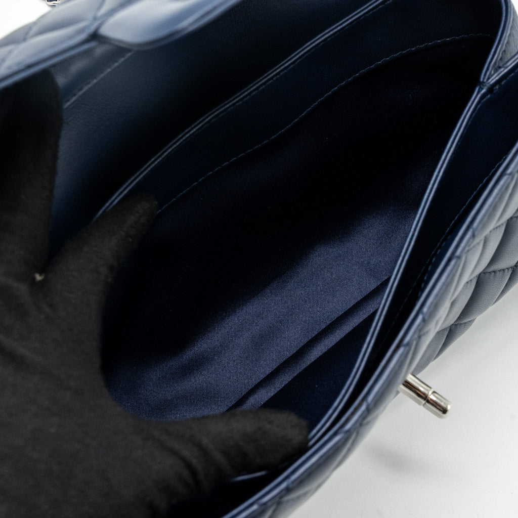 CHANEL QUILTED LONG FLAP BAG LAMBSKIN DARK BLUE SHW