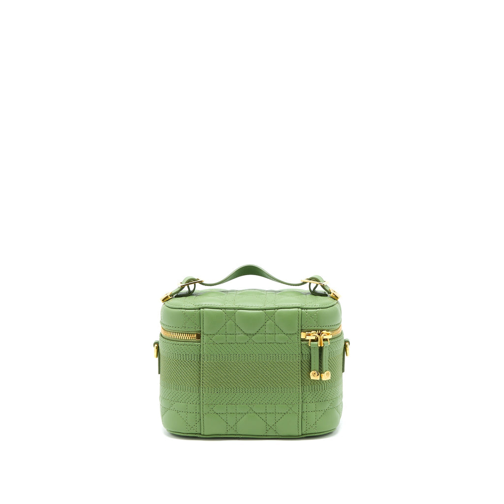 DIOR SMALL DIORTRAVEL VANITY CASE CANNAGE LAMBSKIN GREEN GHW