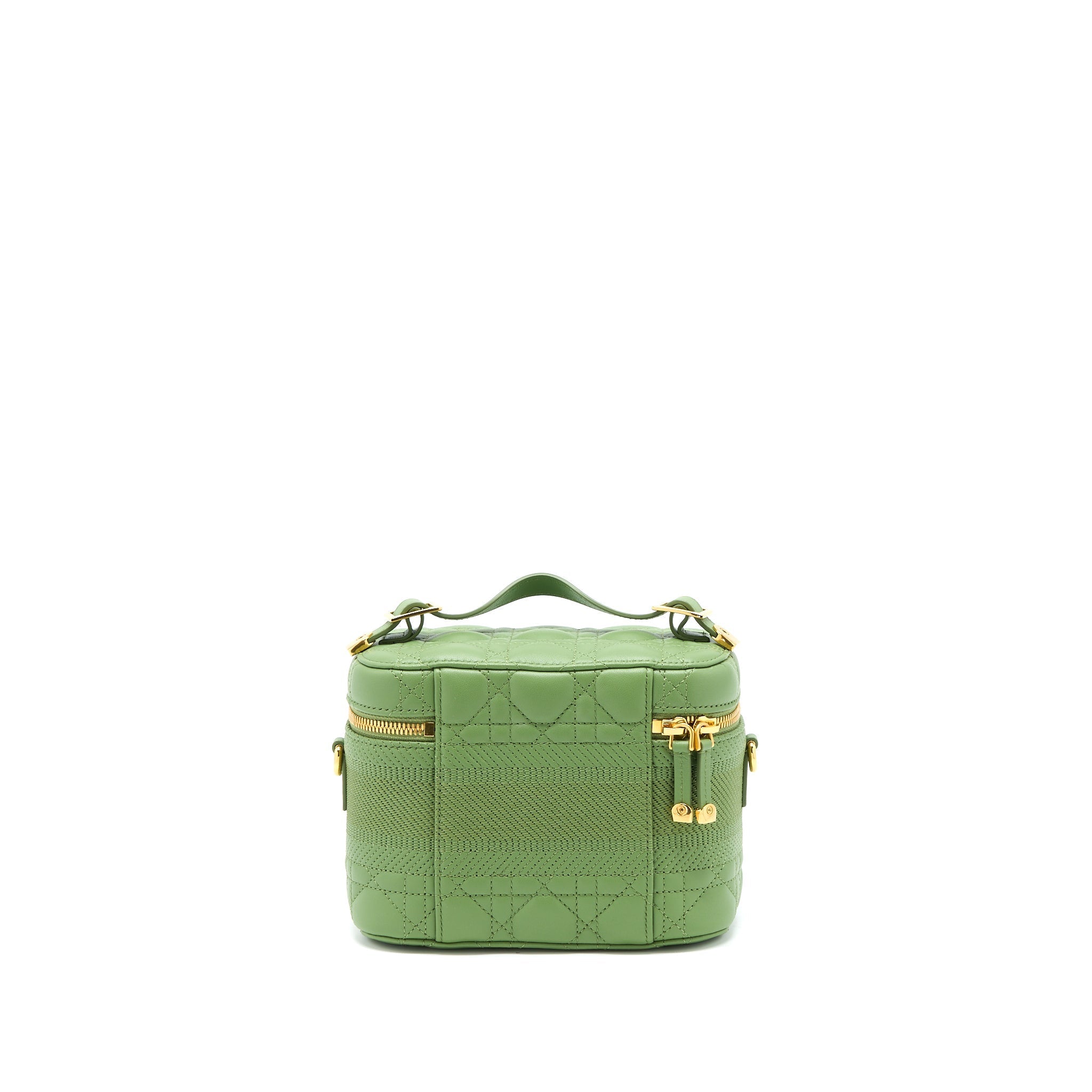 DIOR SMALL DIORTRAVEL VANITY CASE CANNAGE LAMBSKIN GREEN GHW
