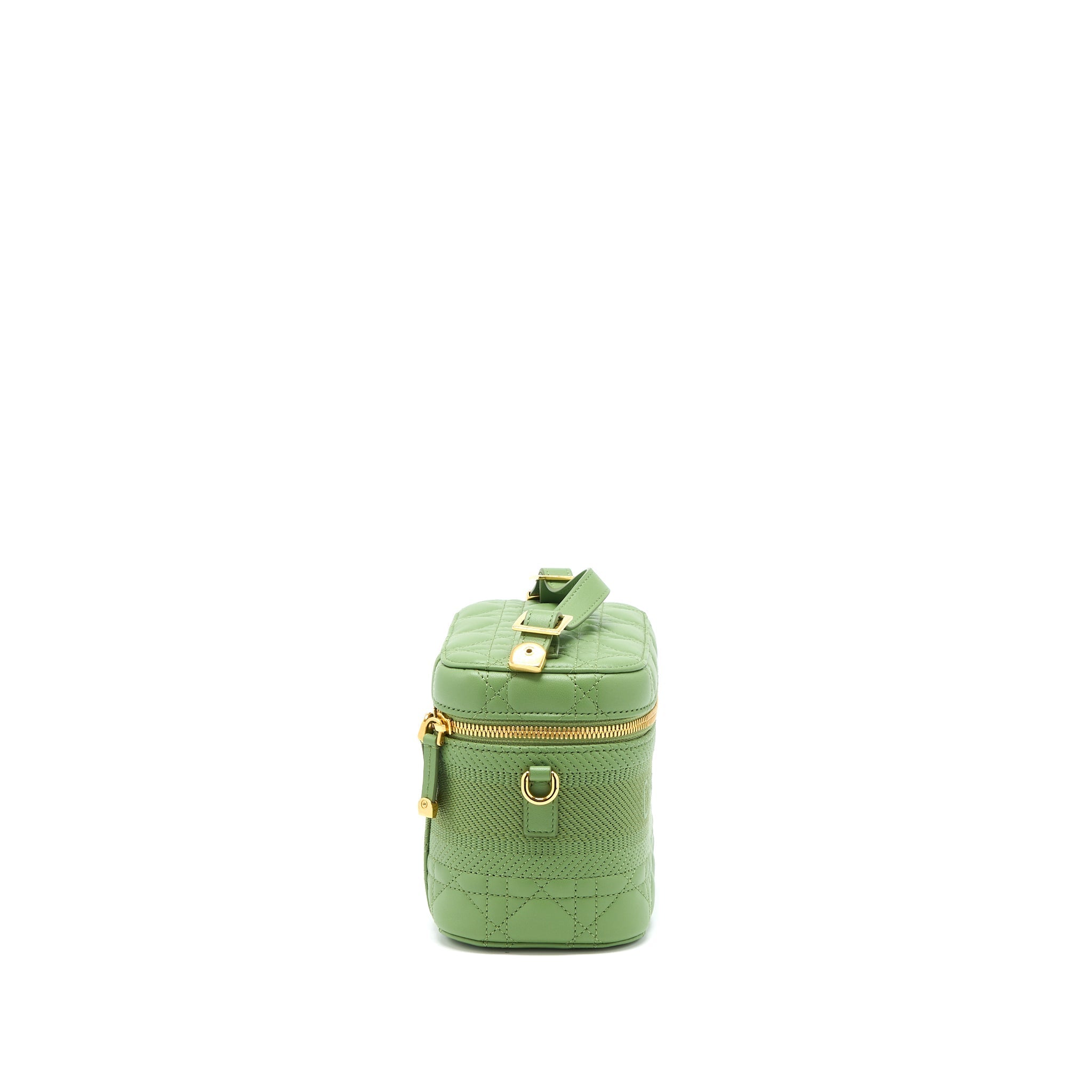 DIOR SMALL DIORTRAVEL VANITY CASE CANNAGE LAMBSKIN GREEN GHW